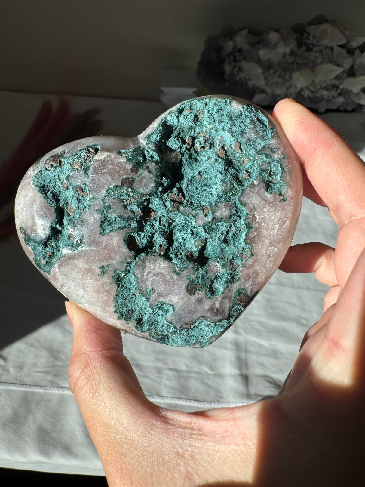 Pink Amethyst Heart with Quartz and Green Jasper