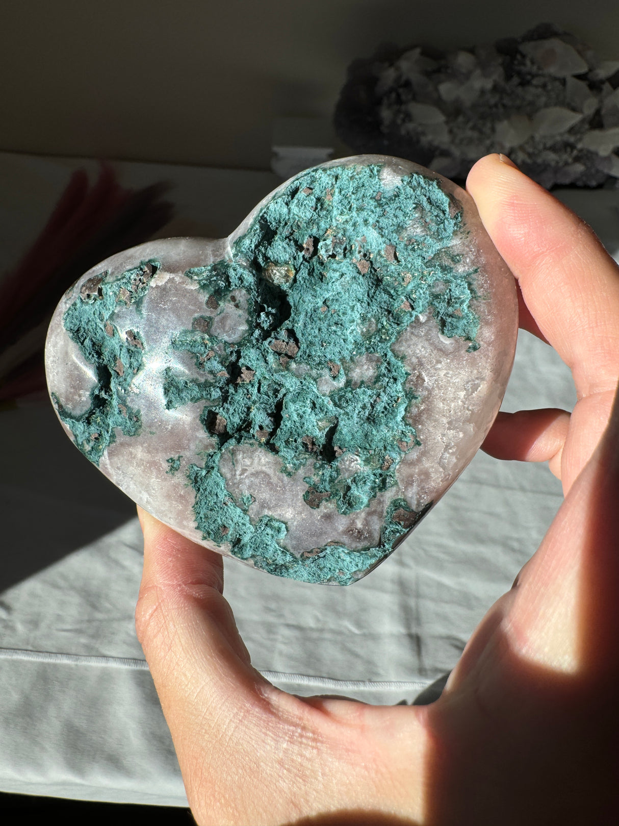 Pink Amethyst Heart with Quartz and Green Jasper