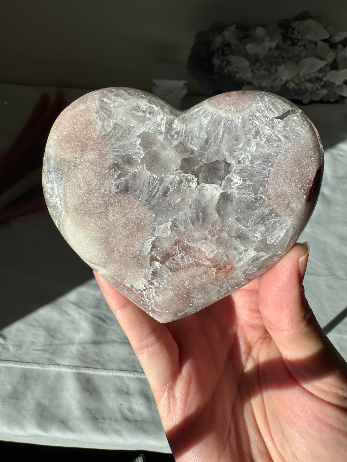Pink Amethyst Heart with Quartz and Druzy Pocket