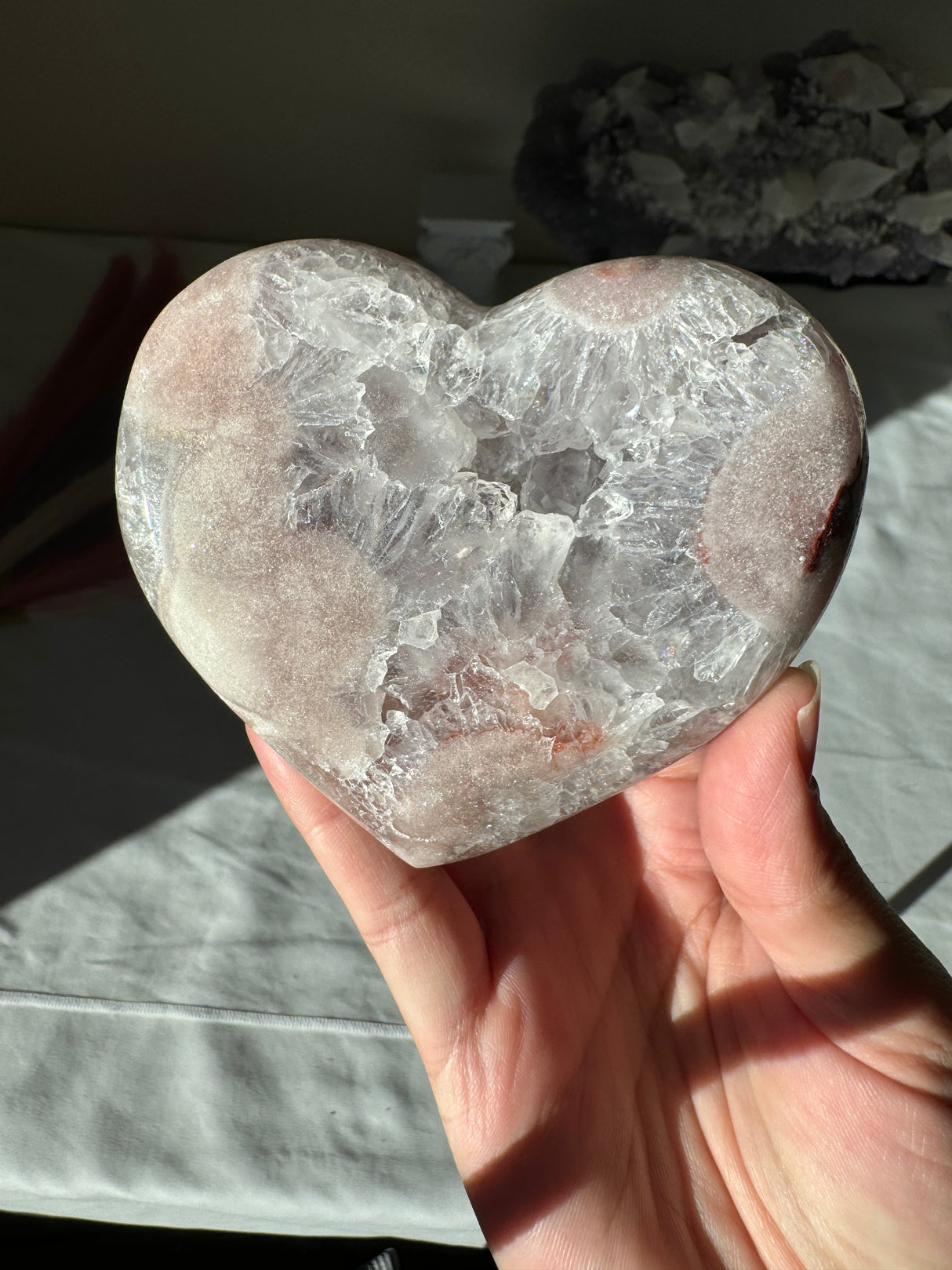 Pink Amethyst Heart with Quartz and Druzy Pocket