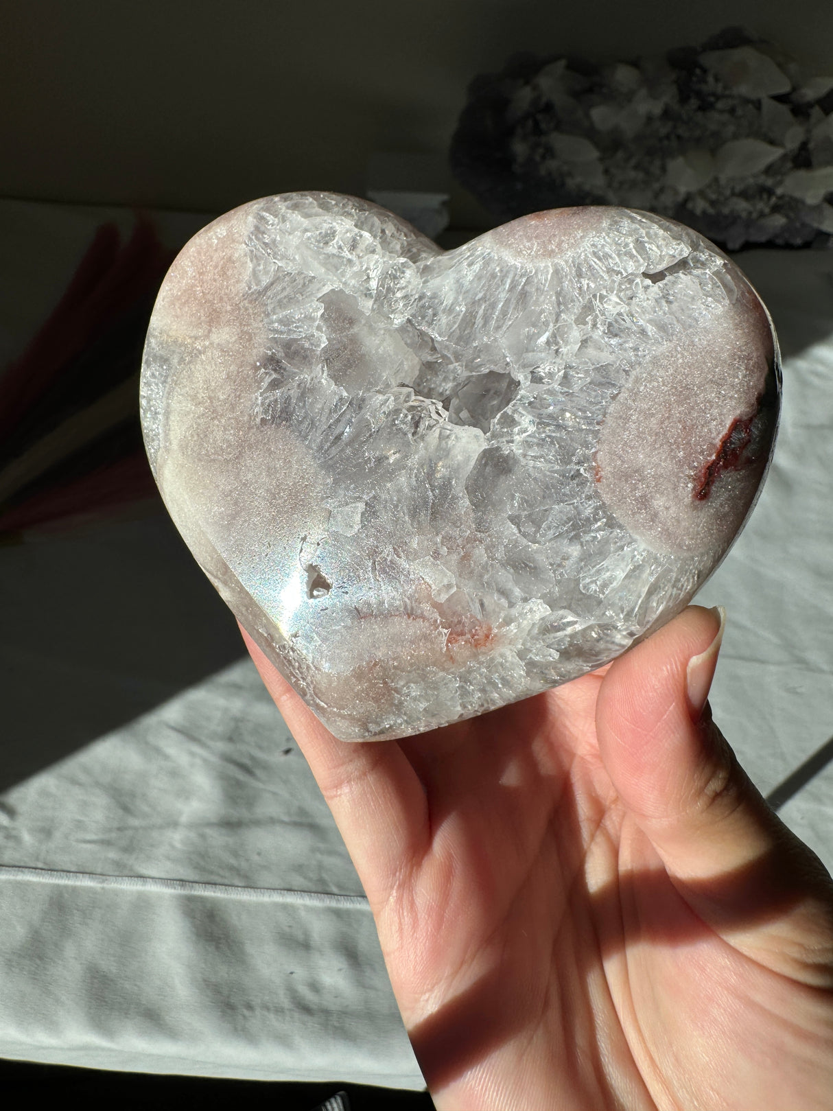 Pink Amethyst Heart with Quartz and Druzy Pocket