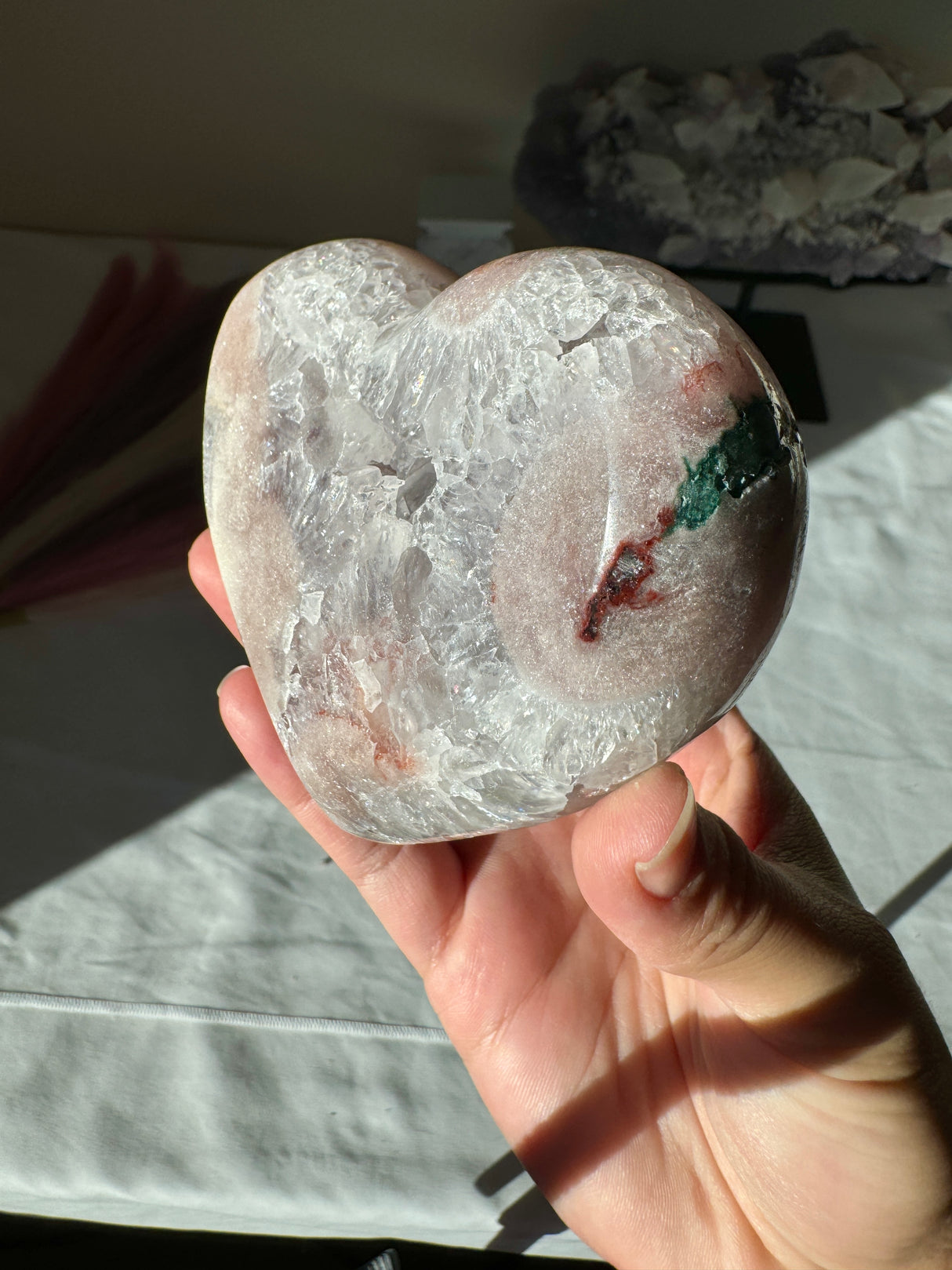 Pink Amethyst Heart with Quartz and Druzy Pocket