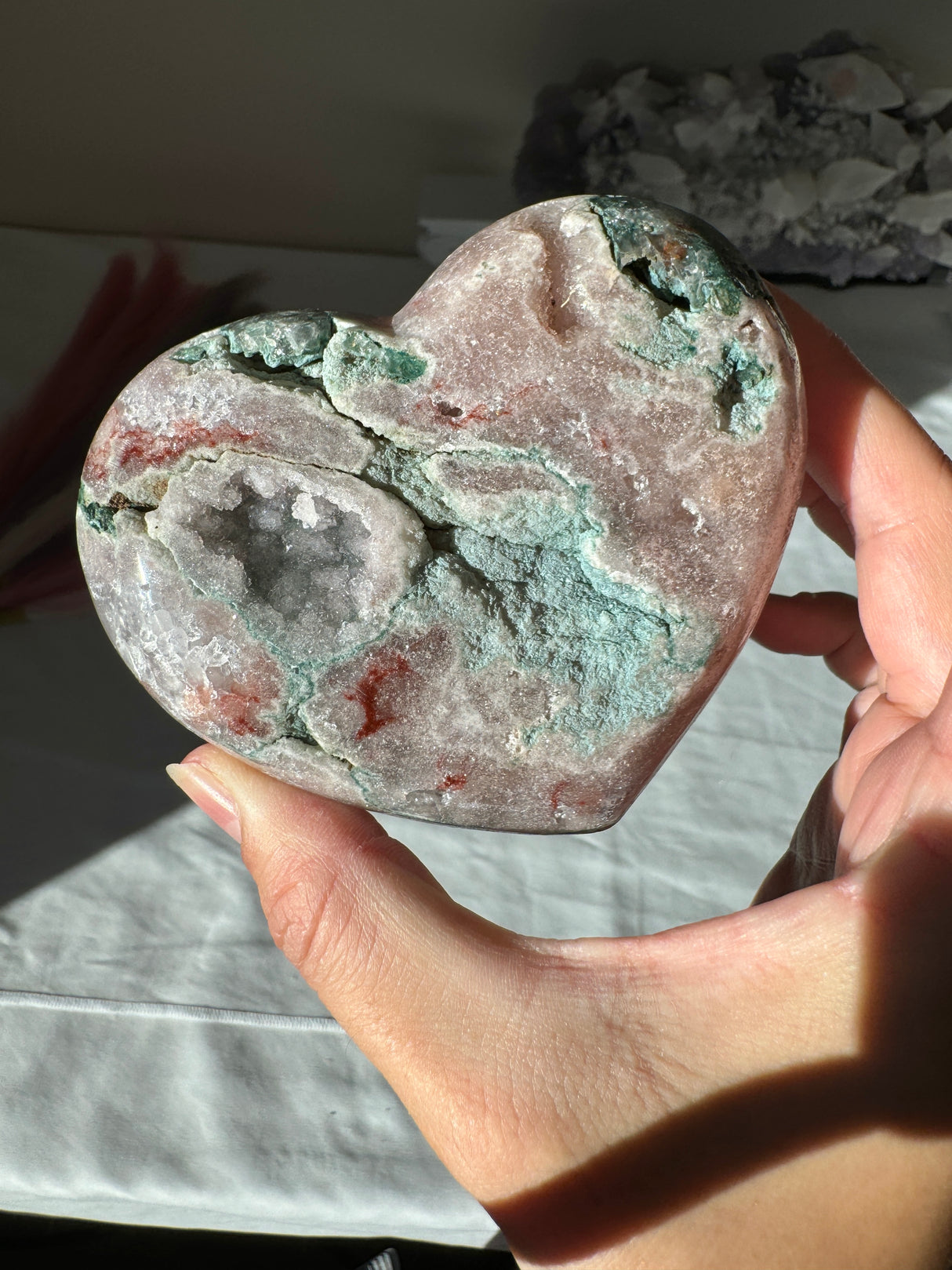 Pink Amethyst Heart with Quartz and Druzy Pocket