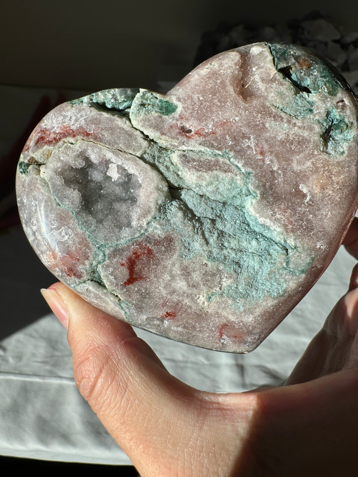 Pink Amethyst Heart with Quartz and Druzy Pocket