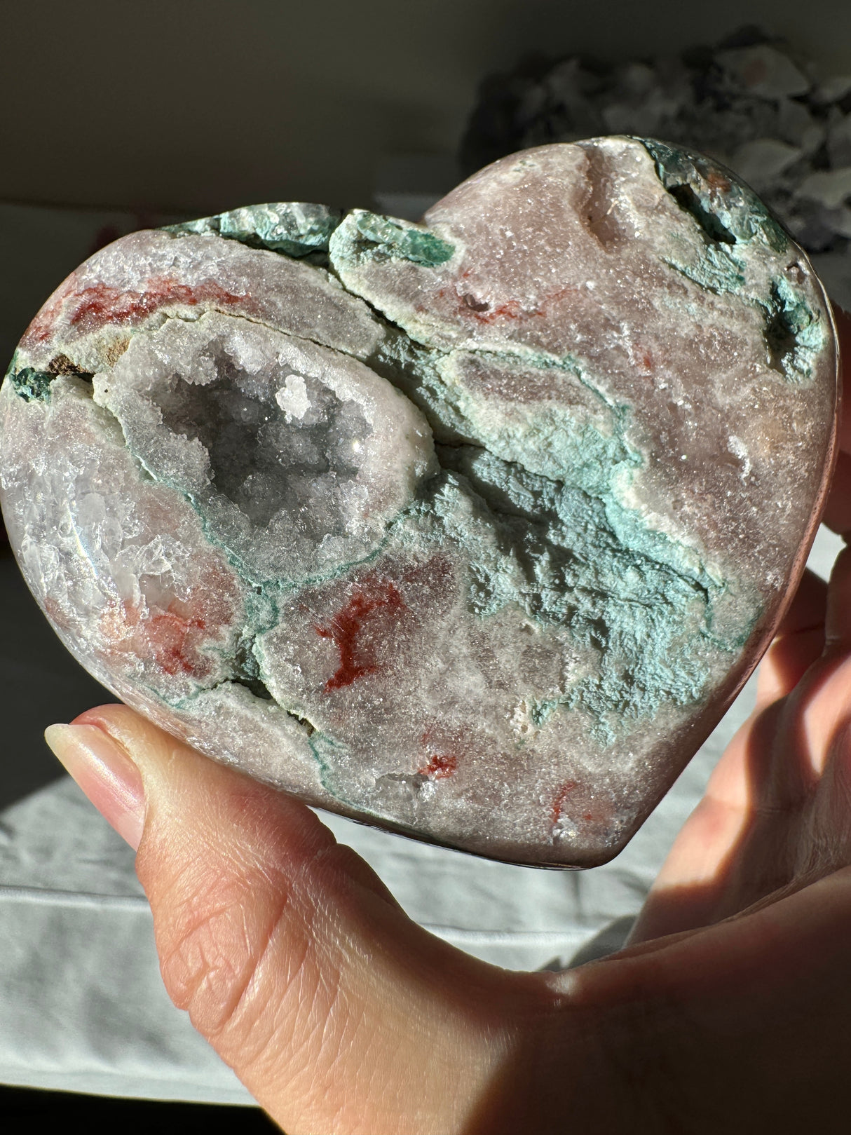 Pink Amethyst Heart with Quartz and Druzy Pocket