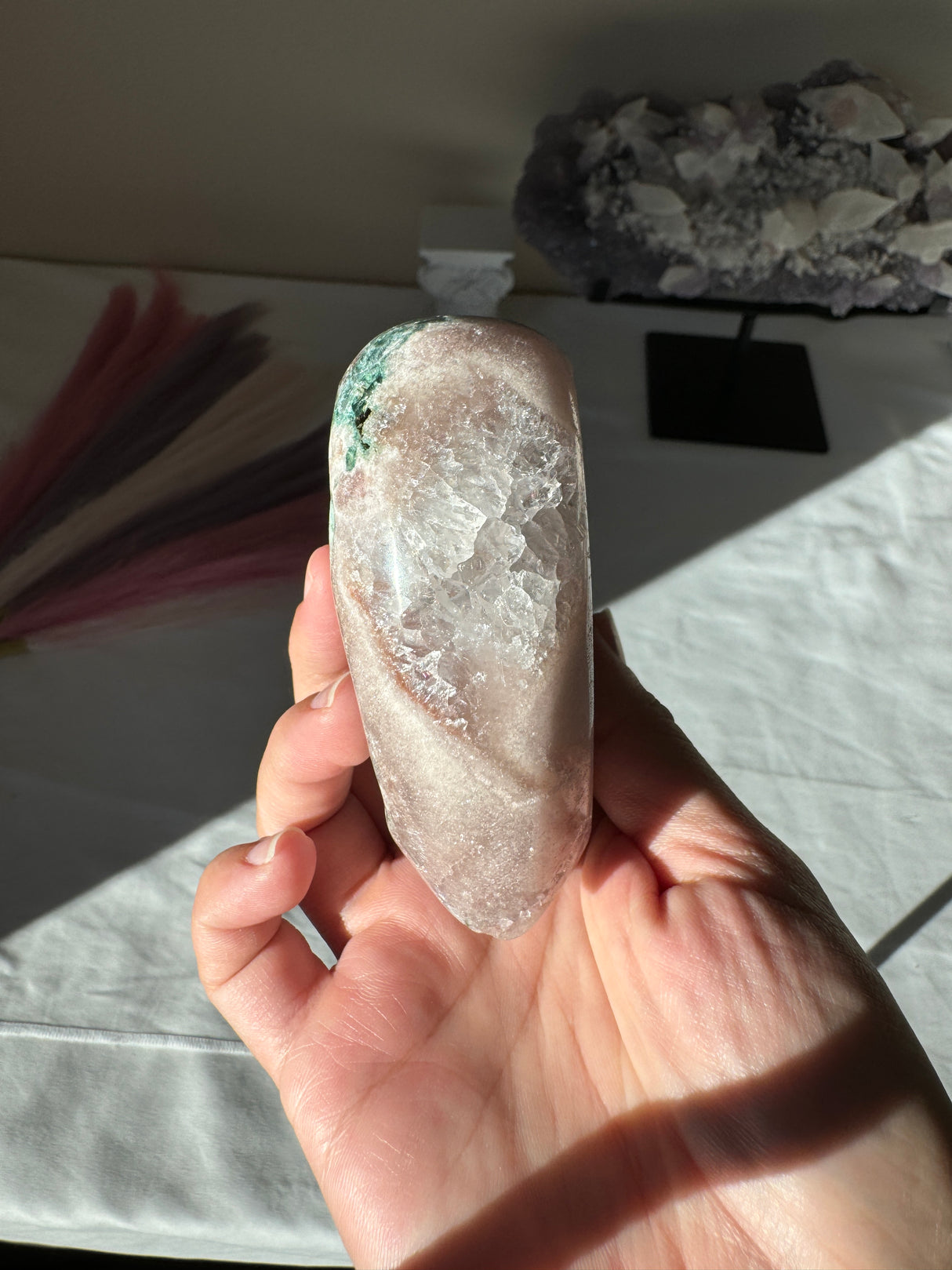 Pink Amethyst Heart with Quartz and Druzy Pocket