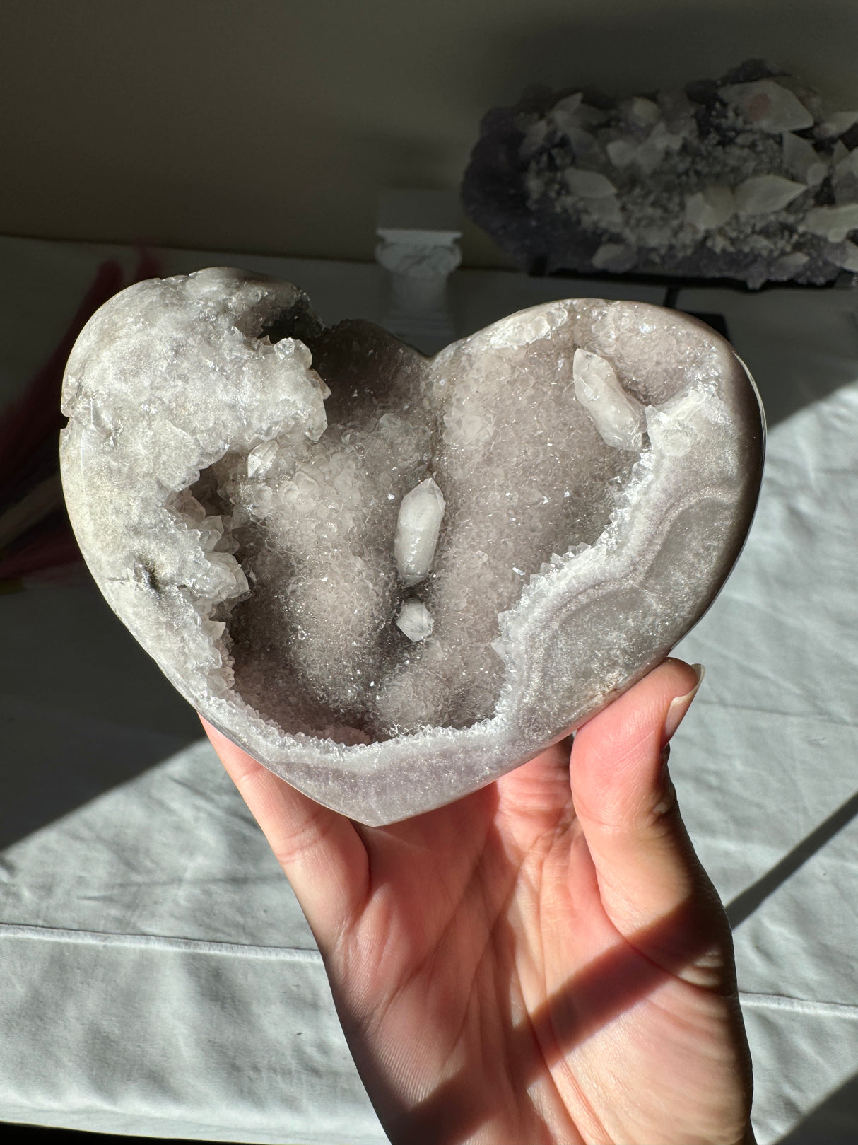 Druzy Lavender Grey Pink Amethyst Heart with Natural DTs