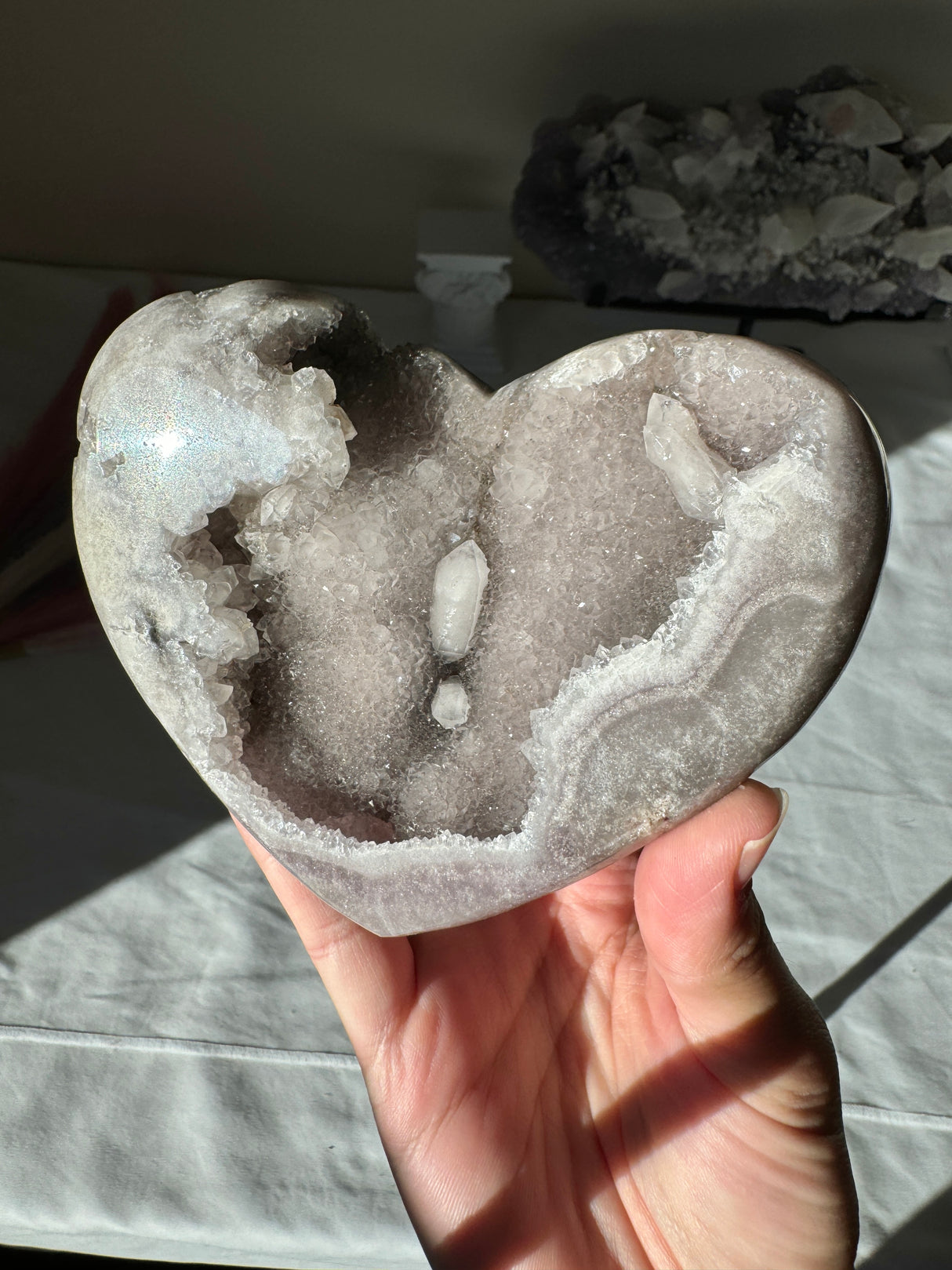 Druzy Lavender Grey Pink Amethyst Heart with Natural DTs