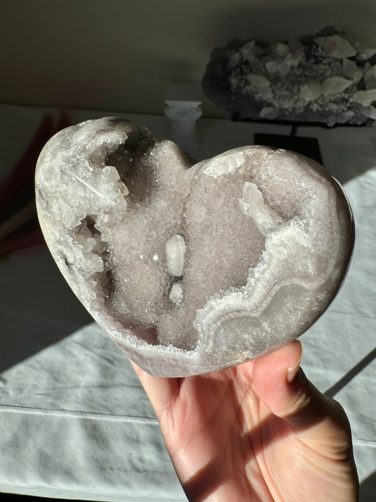 Druzy Lavender Grey Pink Amethyst Heart with Natural DTs