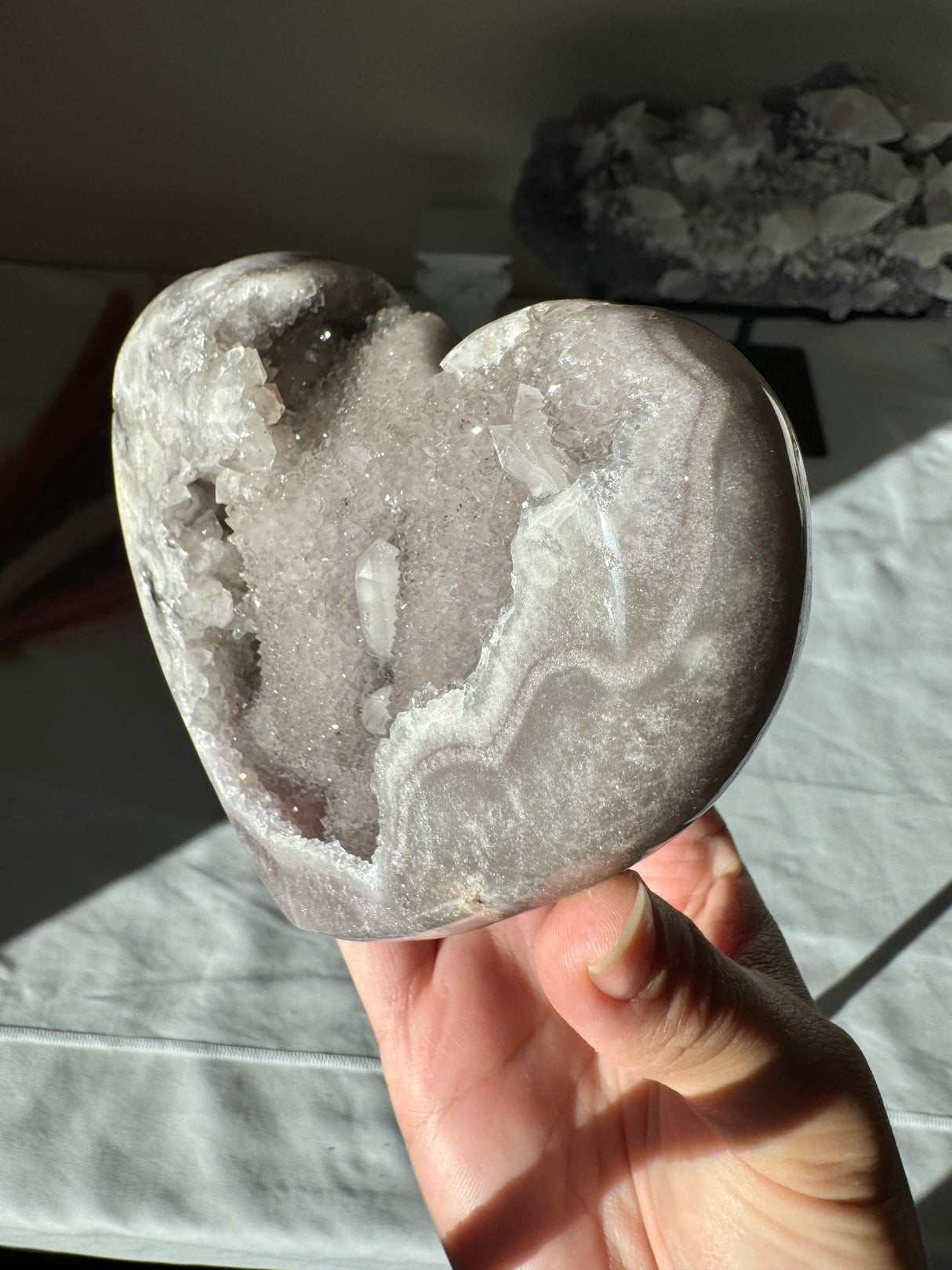 Druzy Lavender Grey Pink Amethyst Heart with Natural DTs