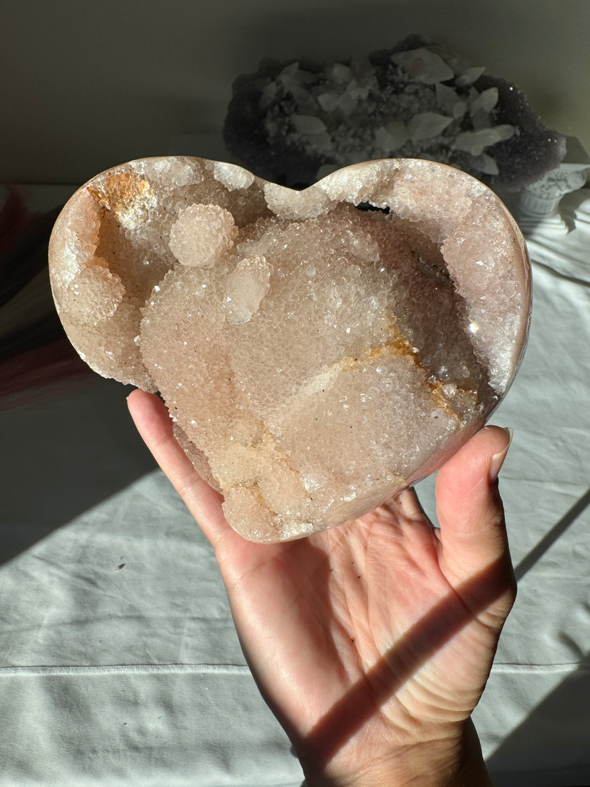 Large Chunky Druzy Pink Amethyst Heart