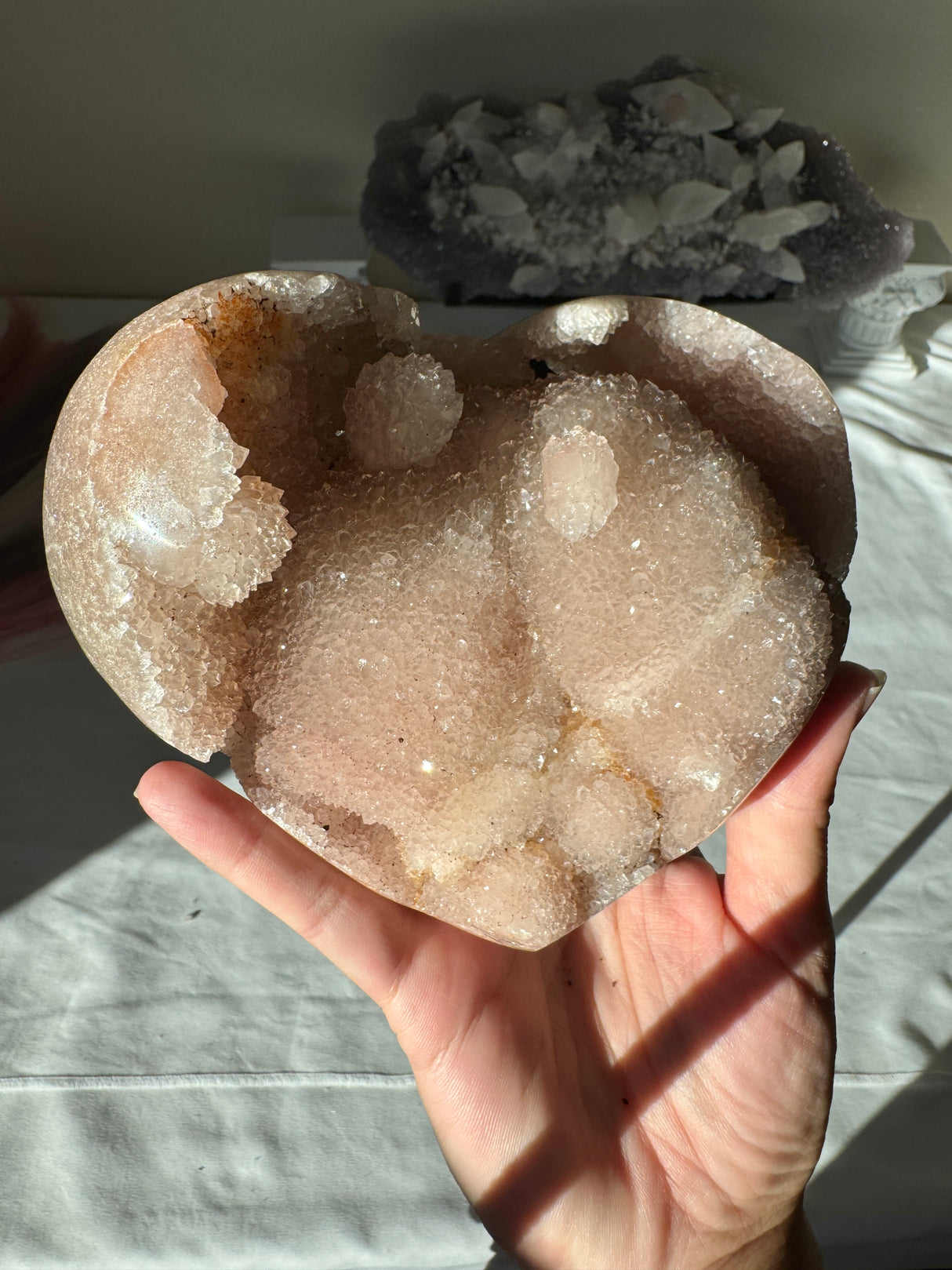 Large Chunky Druzy Pink Amethyst Heart