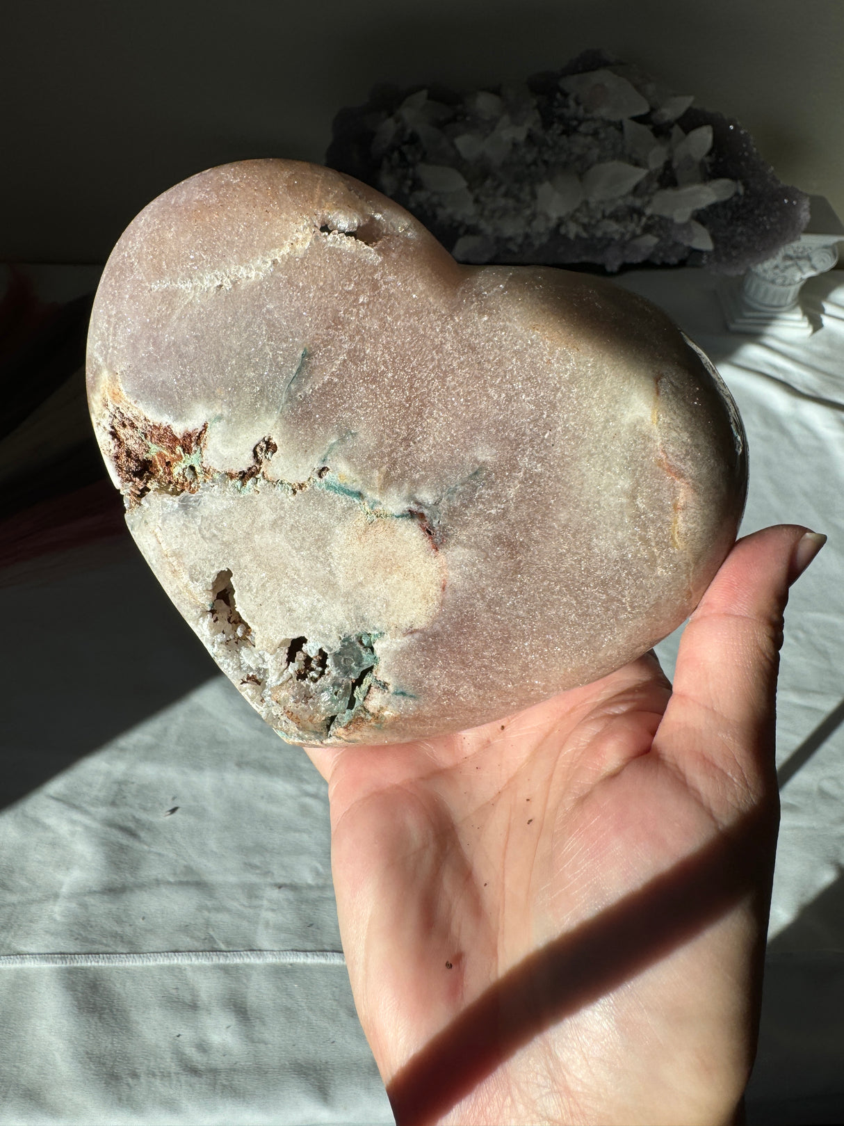 Large Chunky Druzy Pink Amethyst Heart