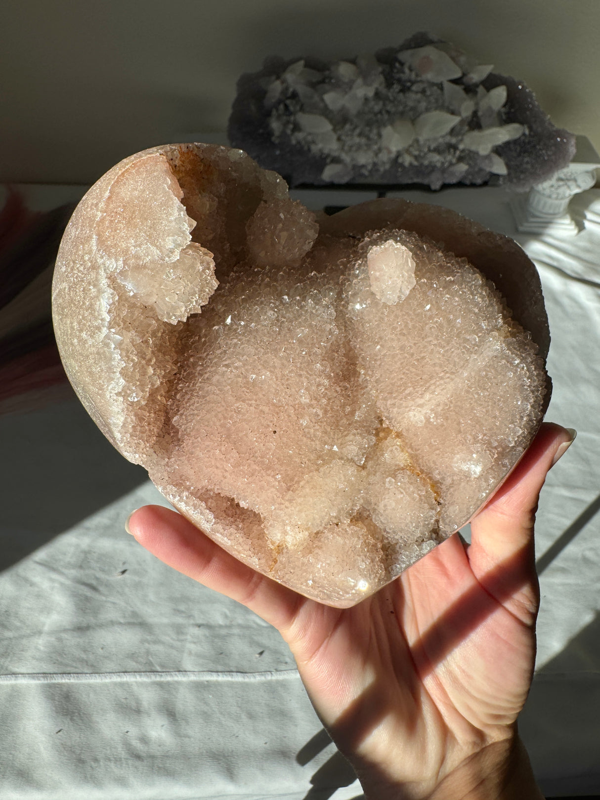 Large Chunky Druzy Pink Amethyst Heart