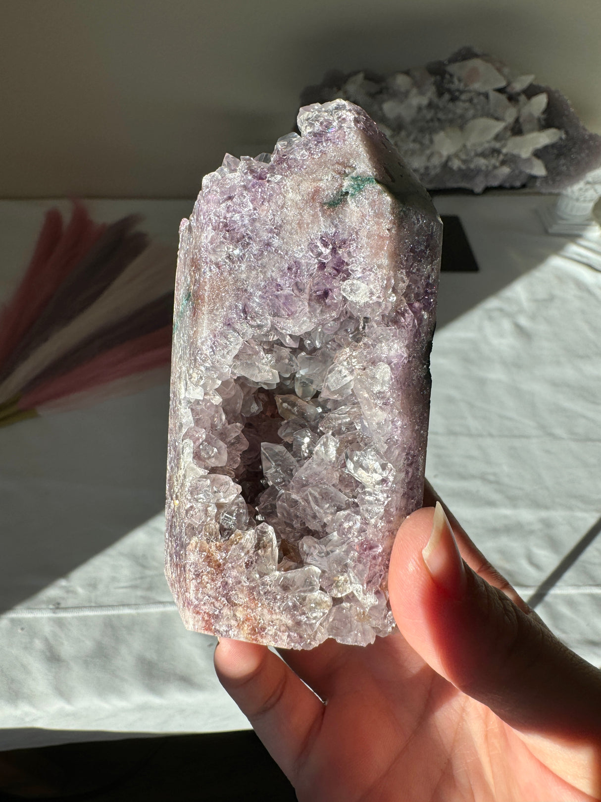 Lavender Pink Amethyst Tower with Green Jasper