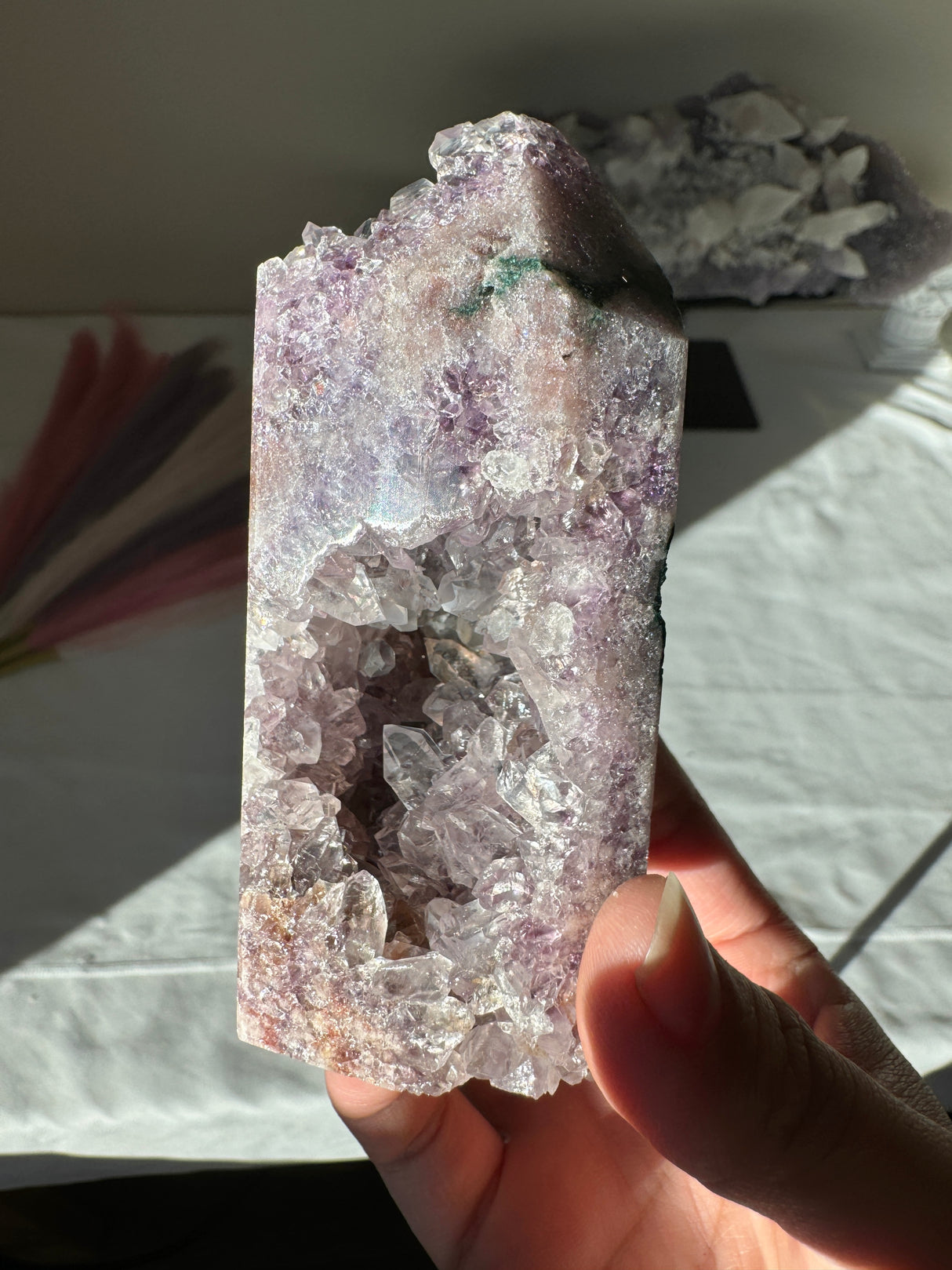 Lavender Pink Amethyst Tower with Green Jasper