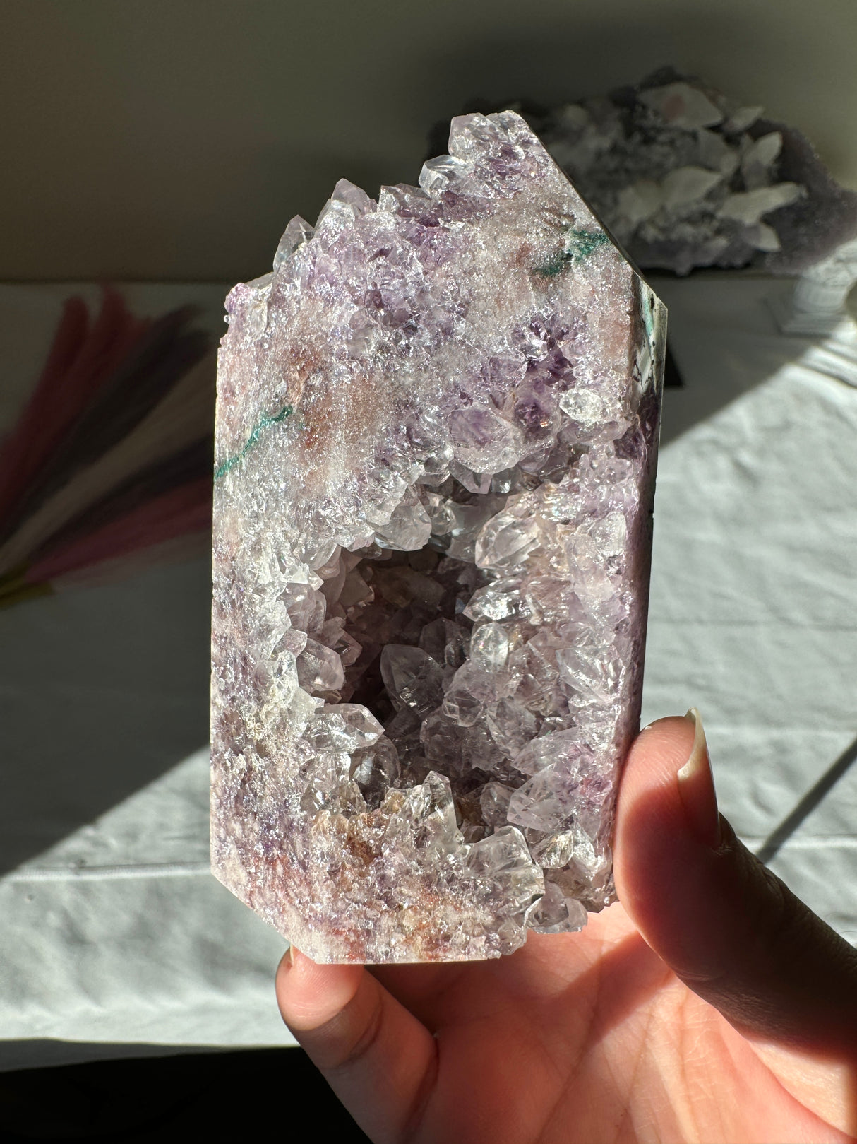 Lavender Pink Amethyst Tower with Green Jasper