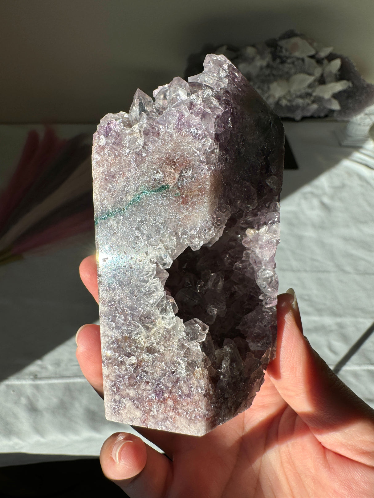 Lavender Pink Amethyst Tower with Green Jasper