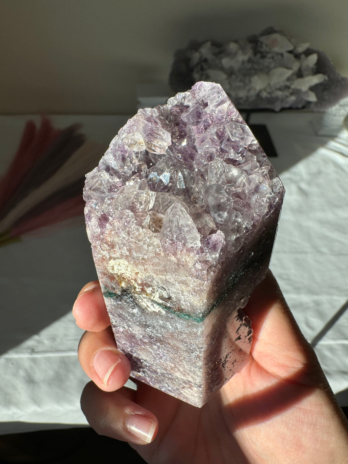 Lavender Pink Amethyst Tower with Green Jasper