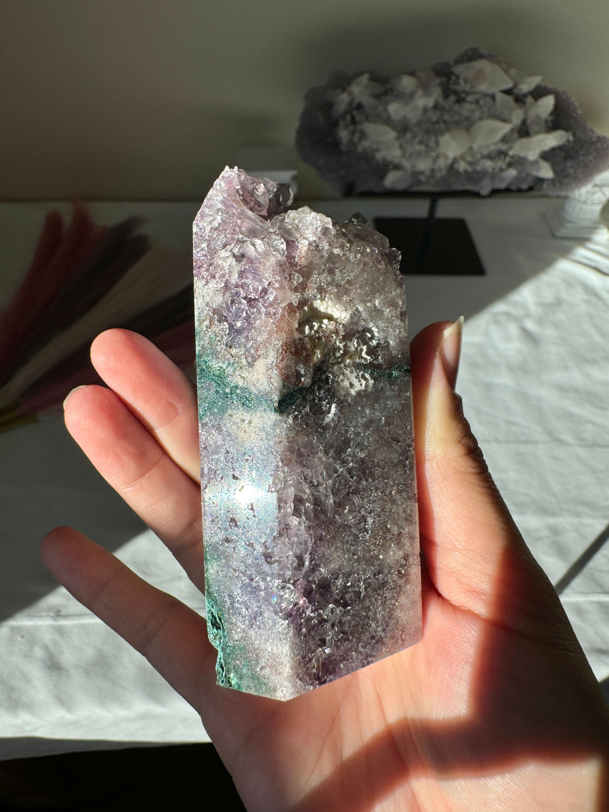 Lavender Pink Amethyst Tower with Green Jasper