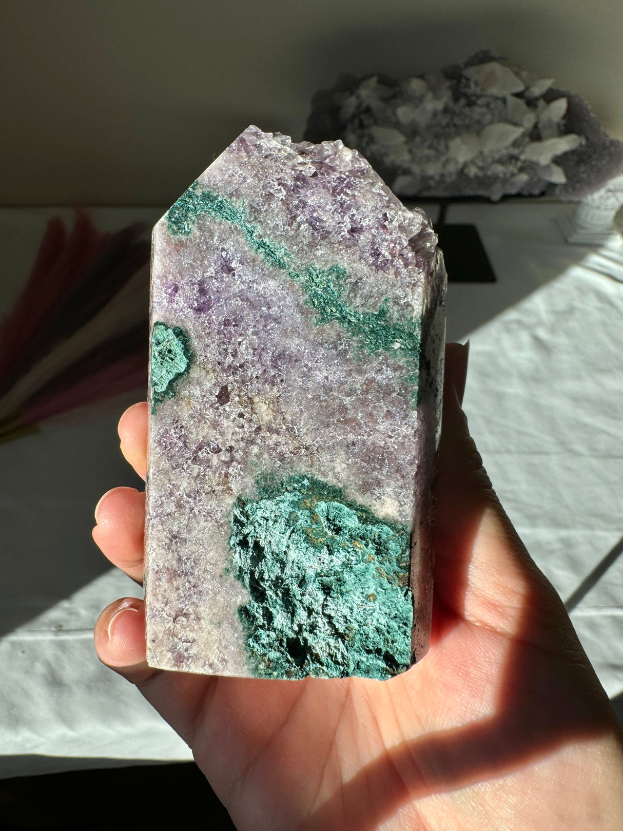 Lavender Pink Amethyst Tower with Green Jasper