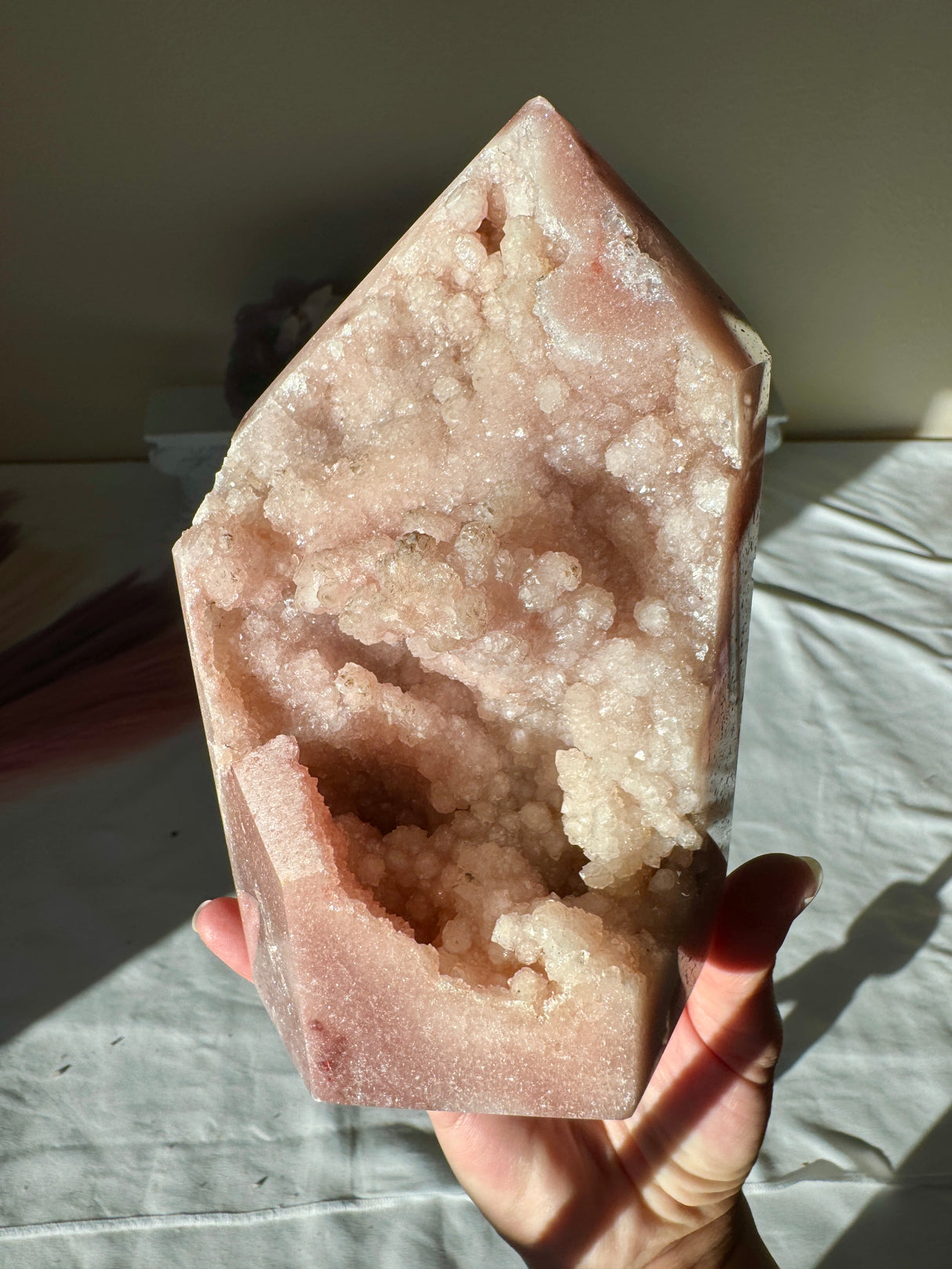 Chunky Double Sided Pink Amethyst Tower with Red Druzy