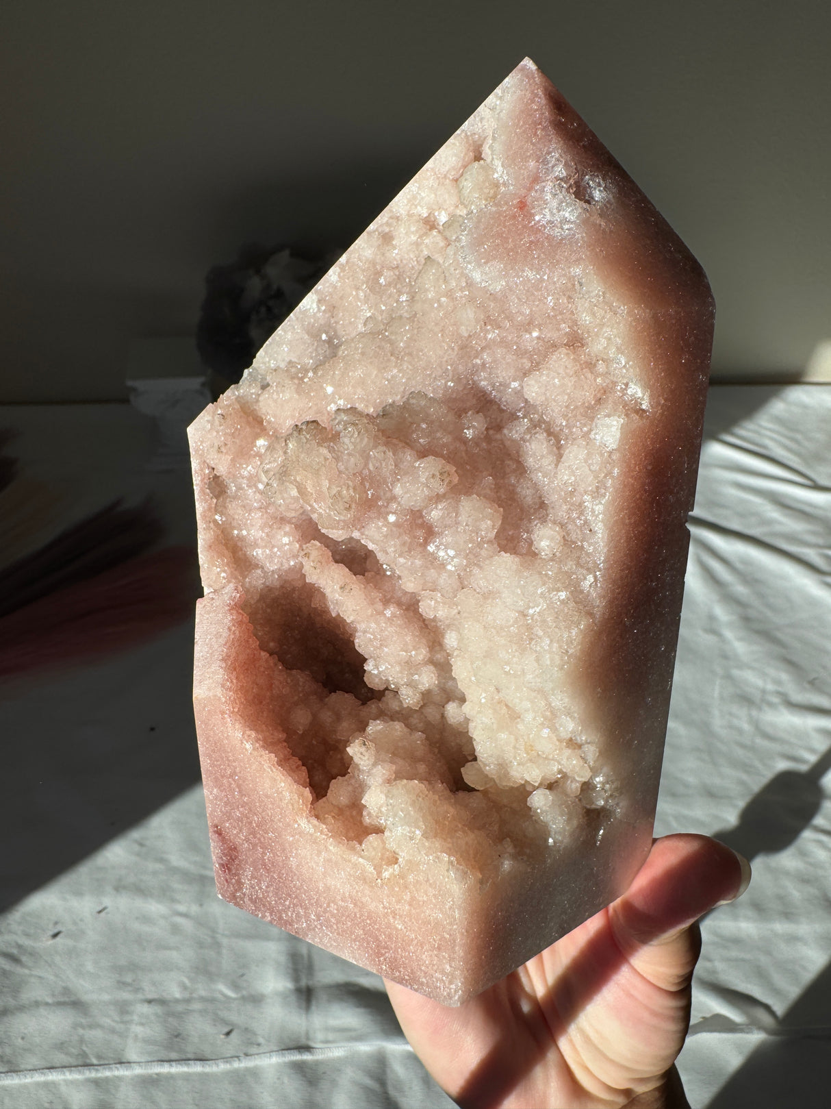 Chunky Double Sided Pink Amethyst Tower with Red Druzy