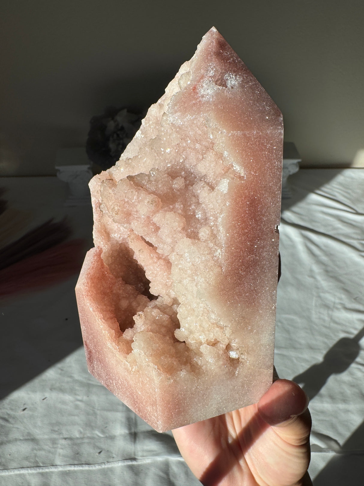 Chunky Double Sided Pink Amethyst Tower with Red Druzy