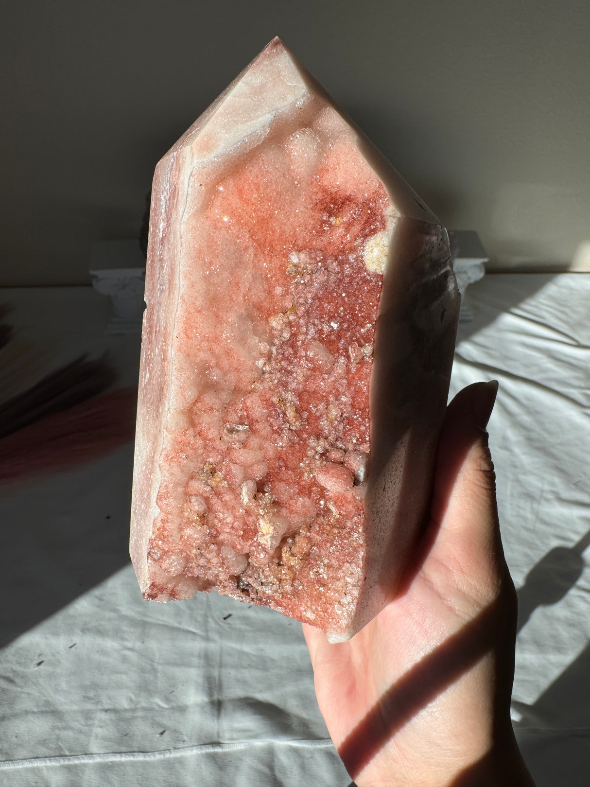 Chunky Double Sided Pink Amethyst Tower with Red Druzy