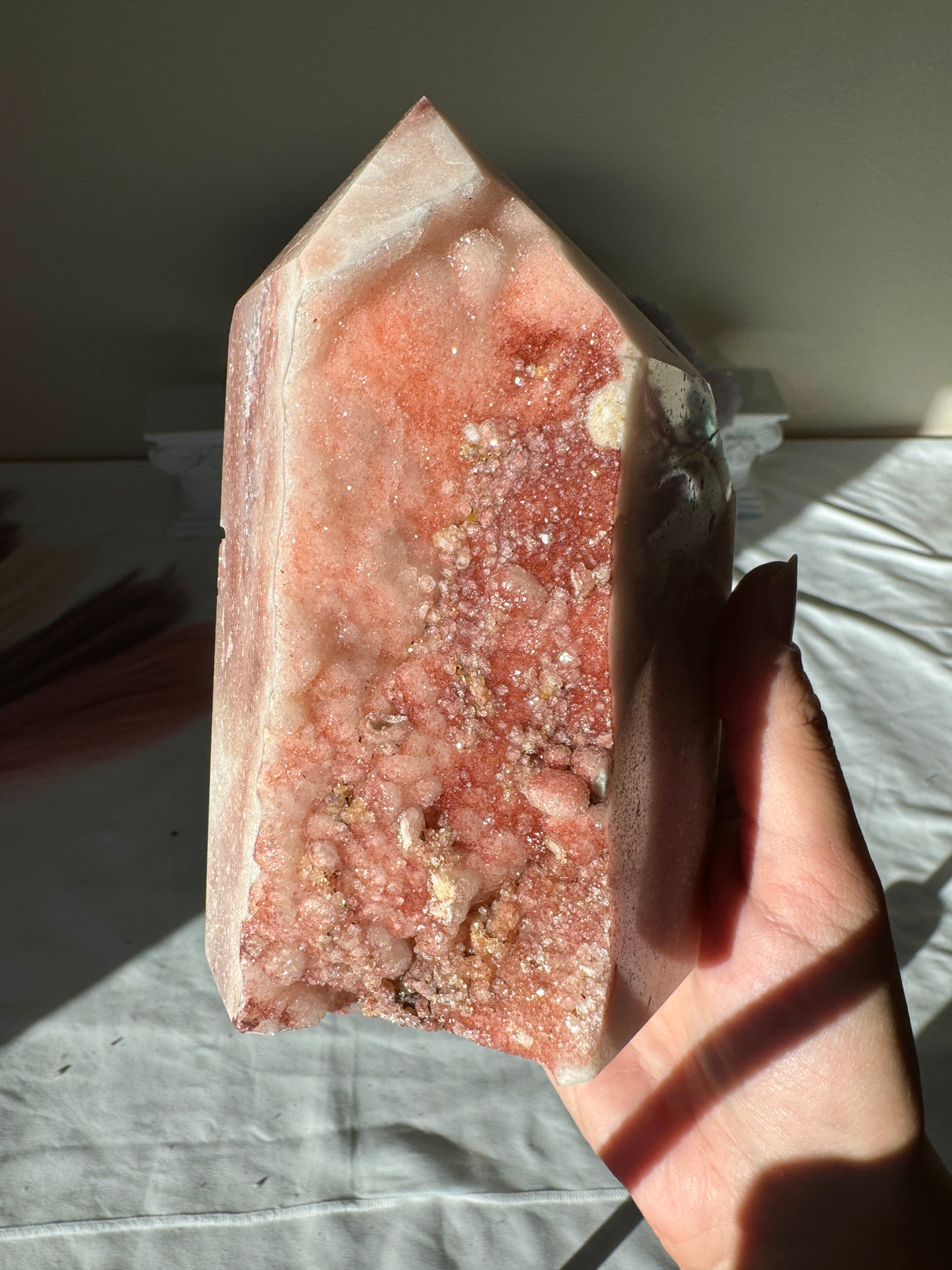 Chunky Double Sided Pink Amethyst Tower with Red Druzy