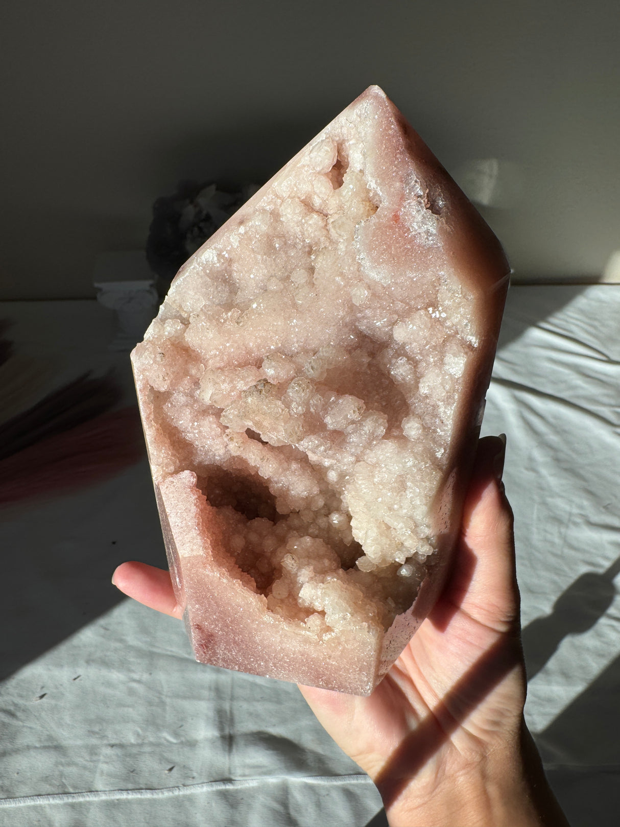 Chunky Double Sided Pink Amethyst Tower with Red Druzy