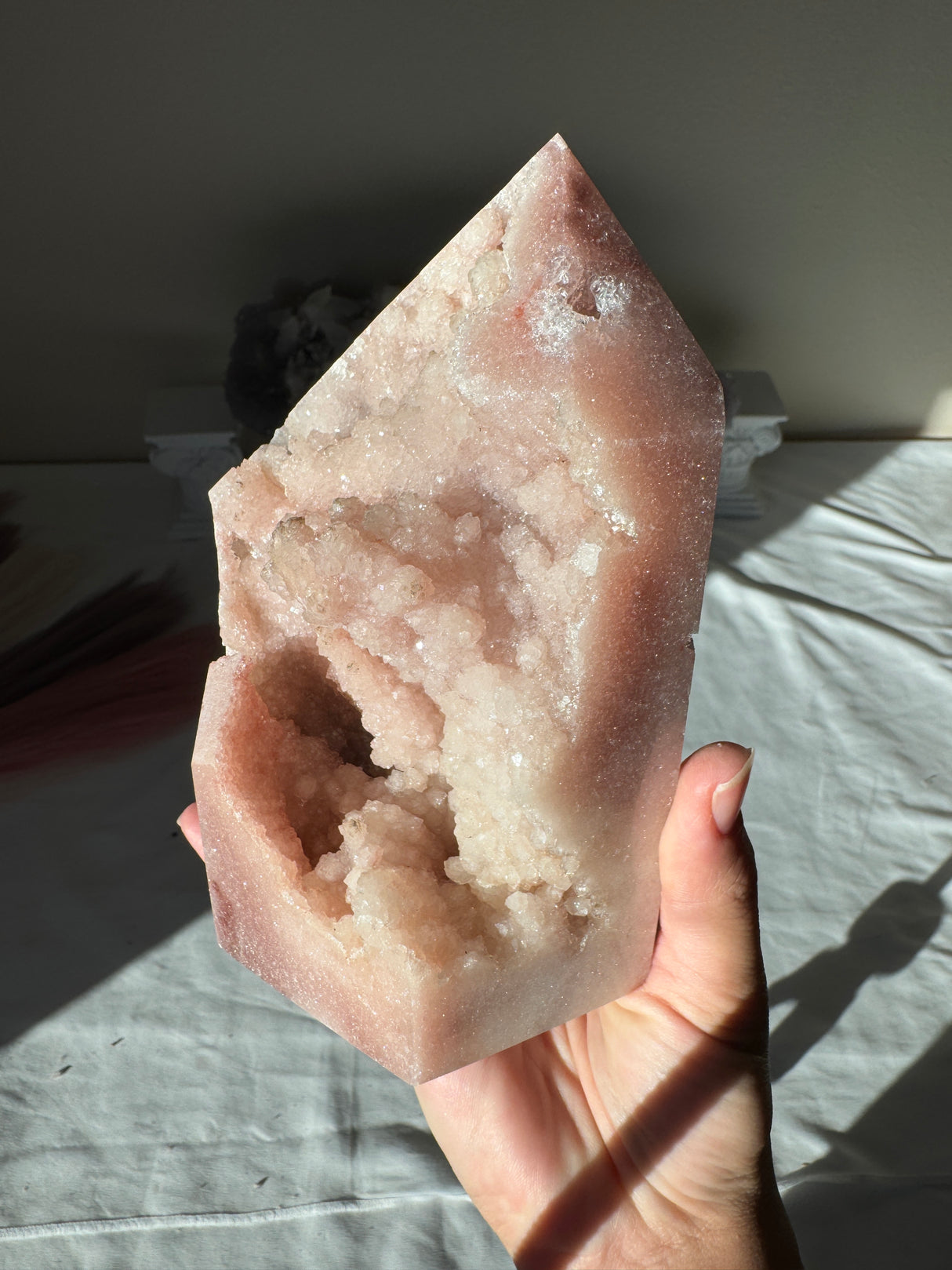 Chunky Double Sided Pink Amethyst Tower with Red Druzy