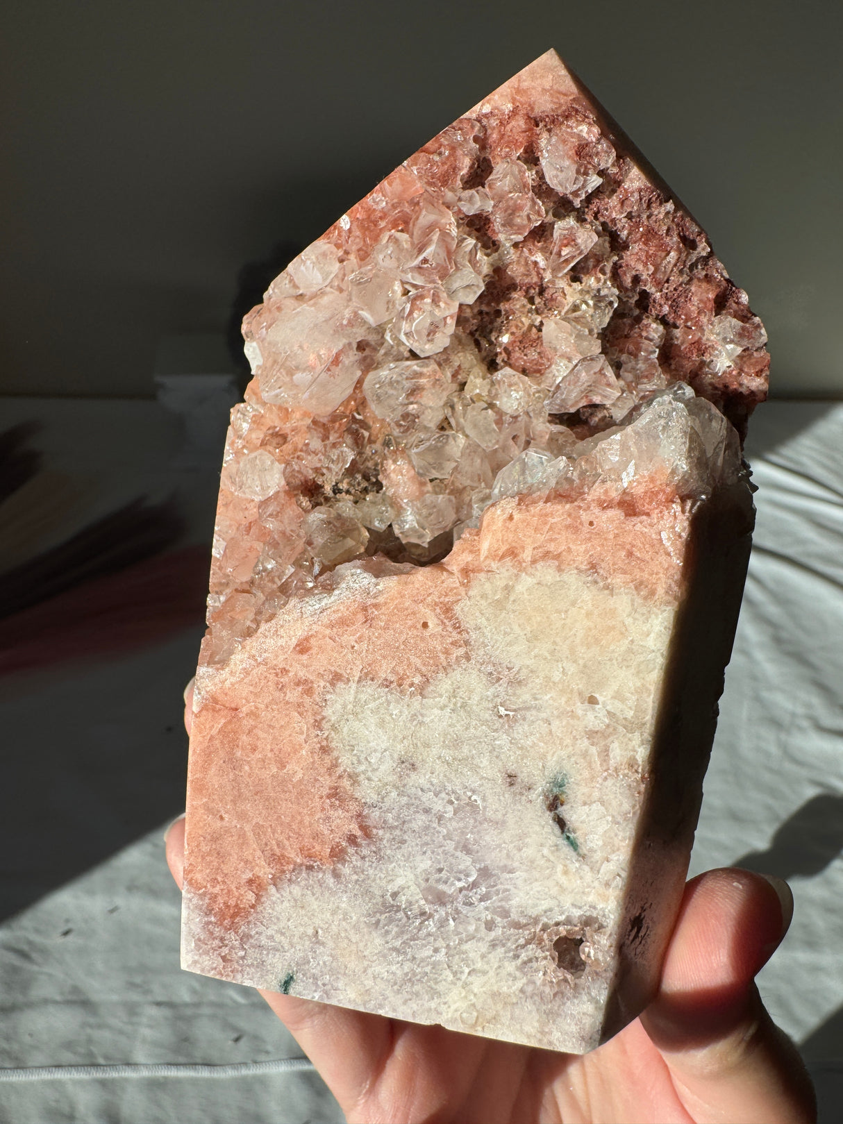 Pink Amethyst Tower with Quartz Points and Green Jasper