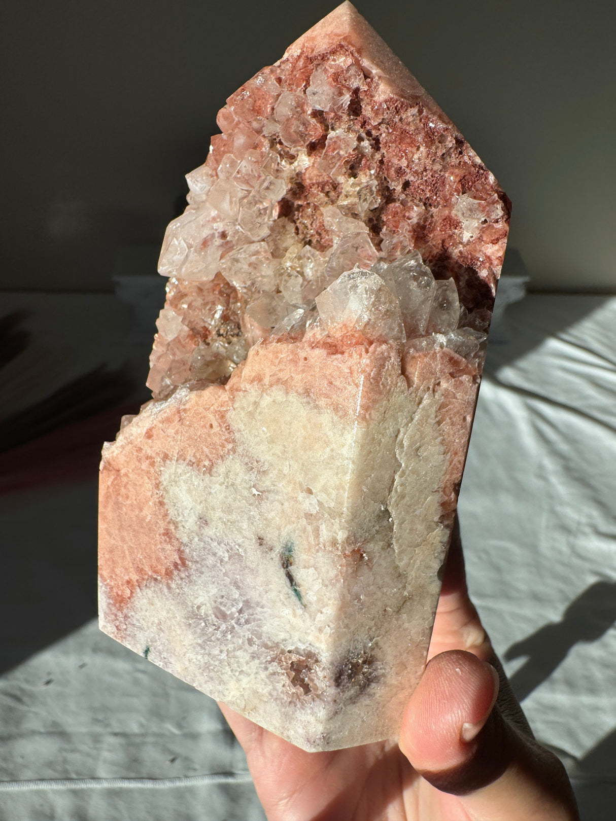 Pink Amethyst Tower with Quartz Points and Green Jasper