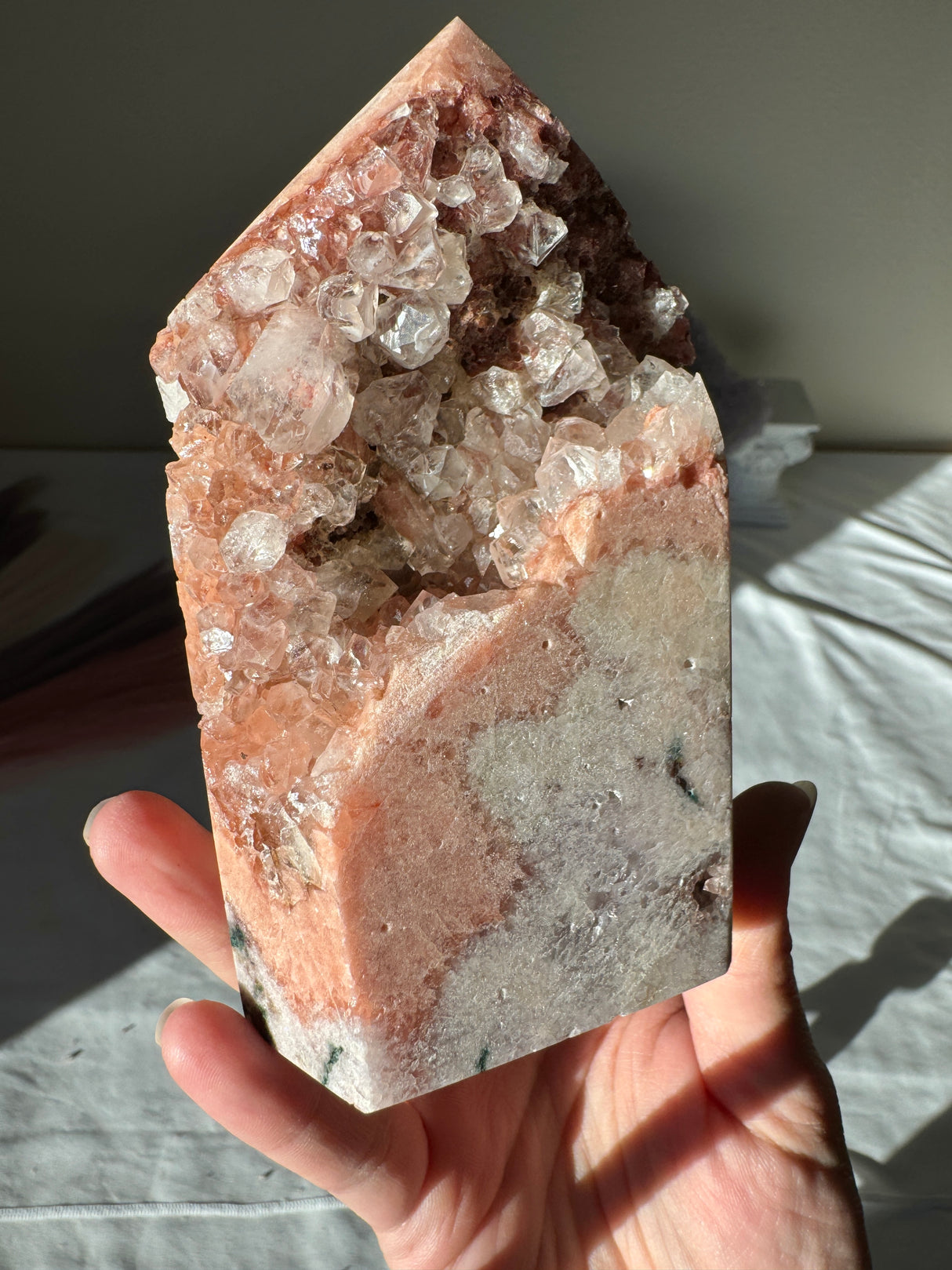 Pink Amethyst Tower with Quartz Points and Green Jasper