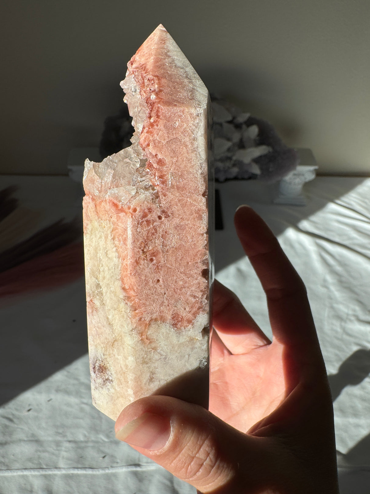 Pink Amethyst Tower with Quartz Points and Green Jasper