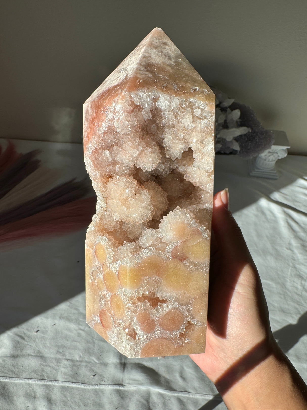 Large Flower Druzy Peachy Pink Amethyst Tower
