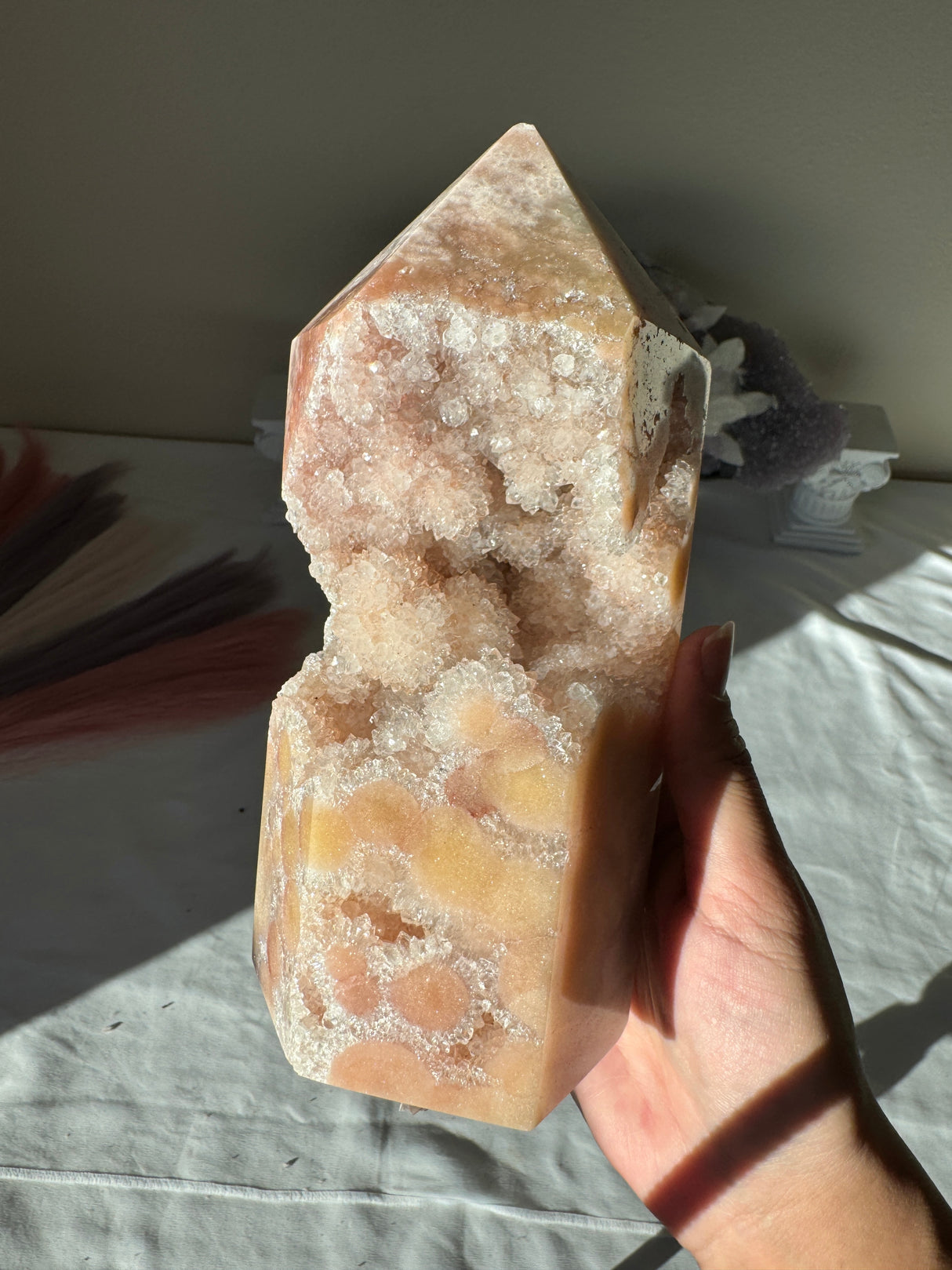 Large Flower Druzy Peachy Pink Amethyst Tower
