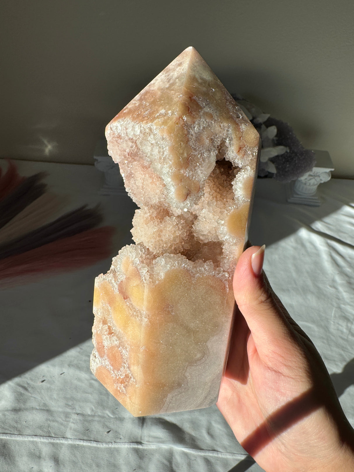 Large Flower Druzy Peachy Pink Amethyst Tower