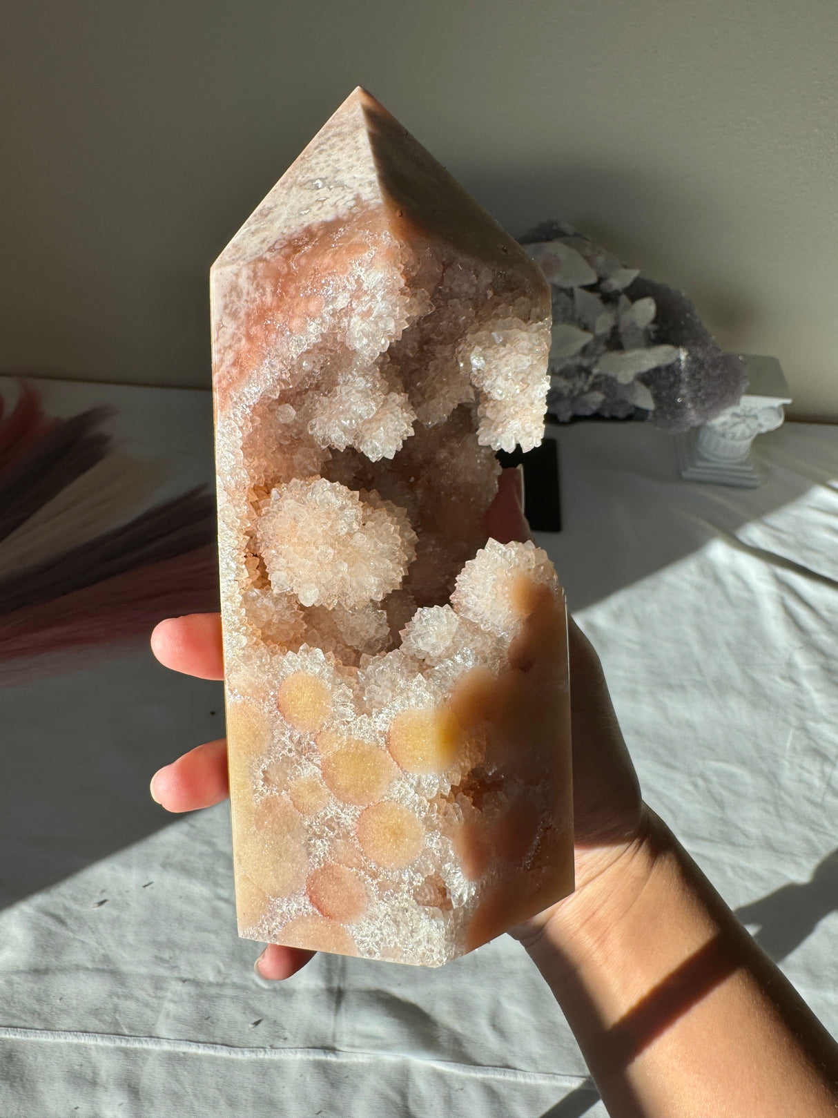 Large Flower Druzy Peachy Pink Amethyst Tower