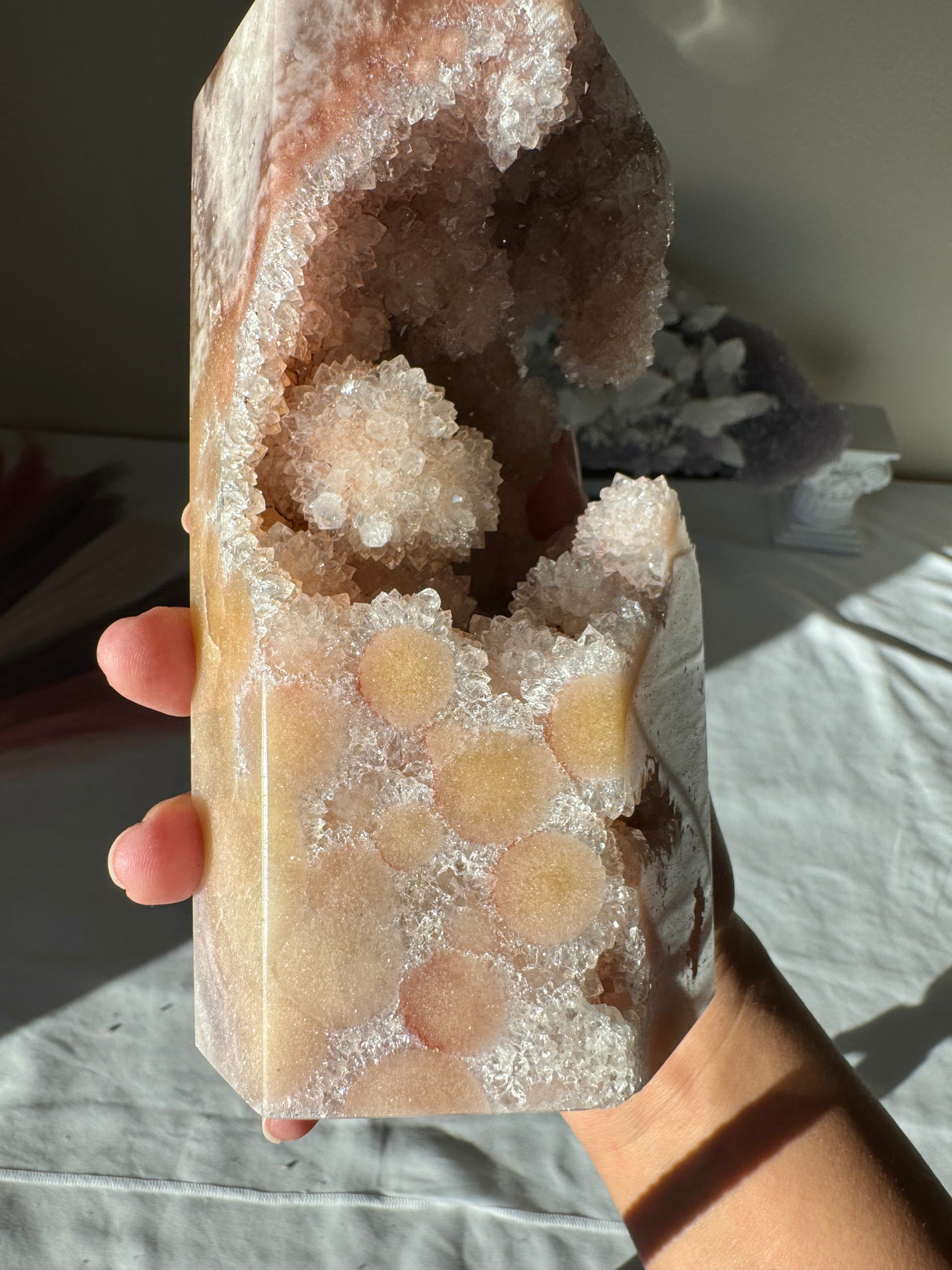 Large Flower Druzy Peachy Pink Amethyst Tower