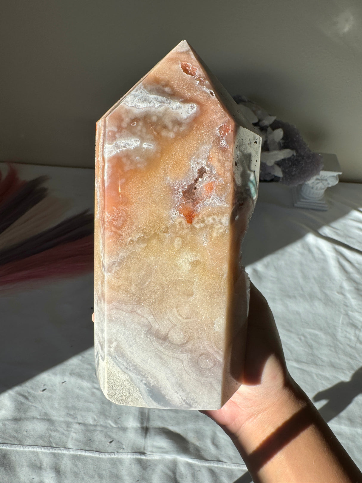 Large Flower Druzy Peachy Pink Amethyst Tower