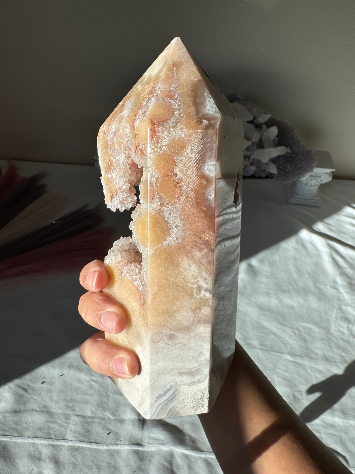 Large Flower Druzy Peachy Pink Amethyst Tower