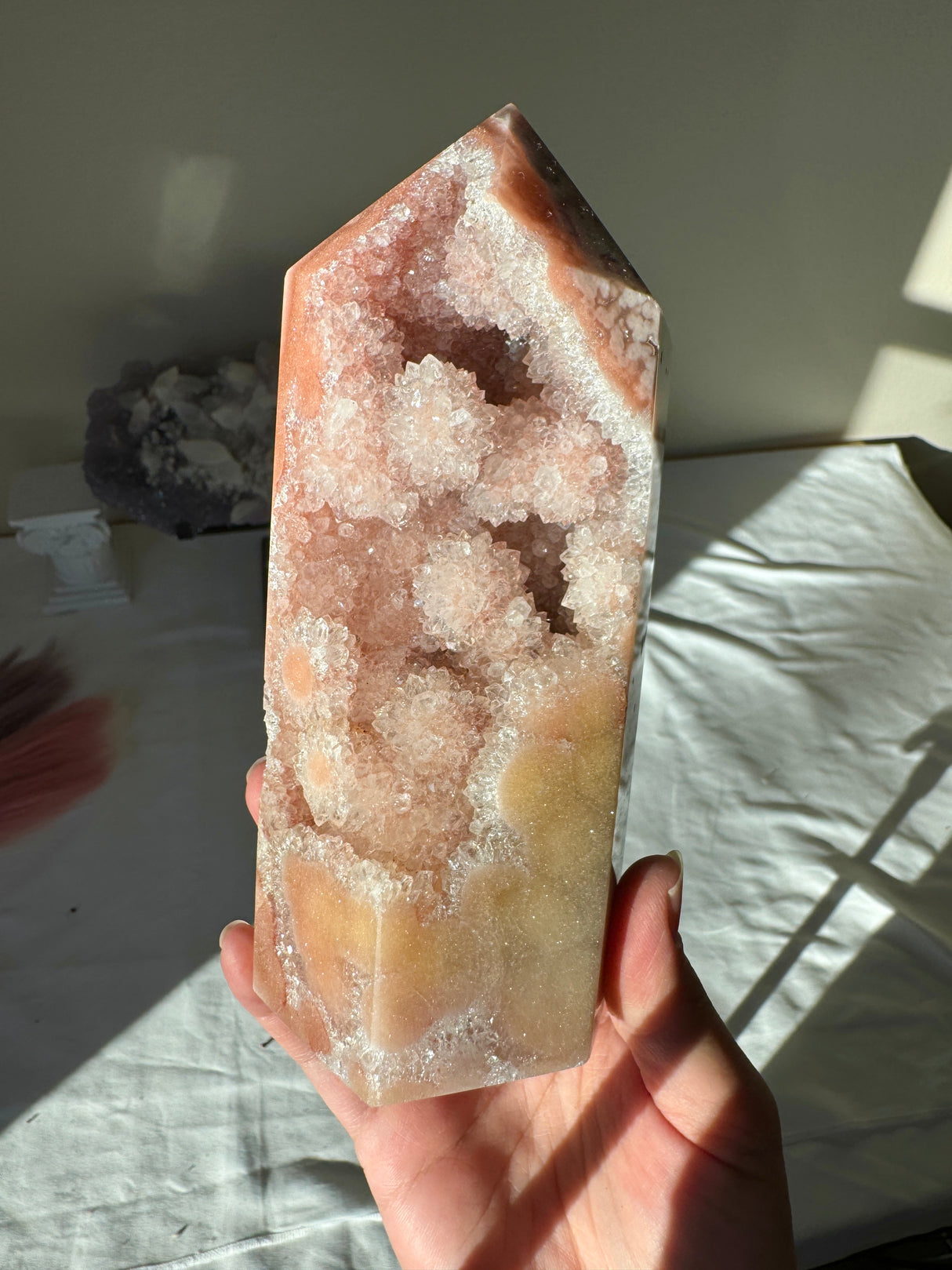Flower Druzy Peachy Pink Amethyst Tower