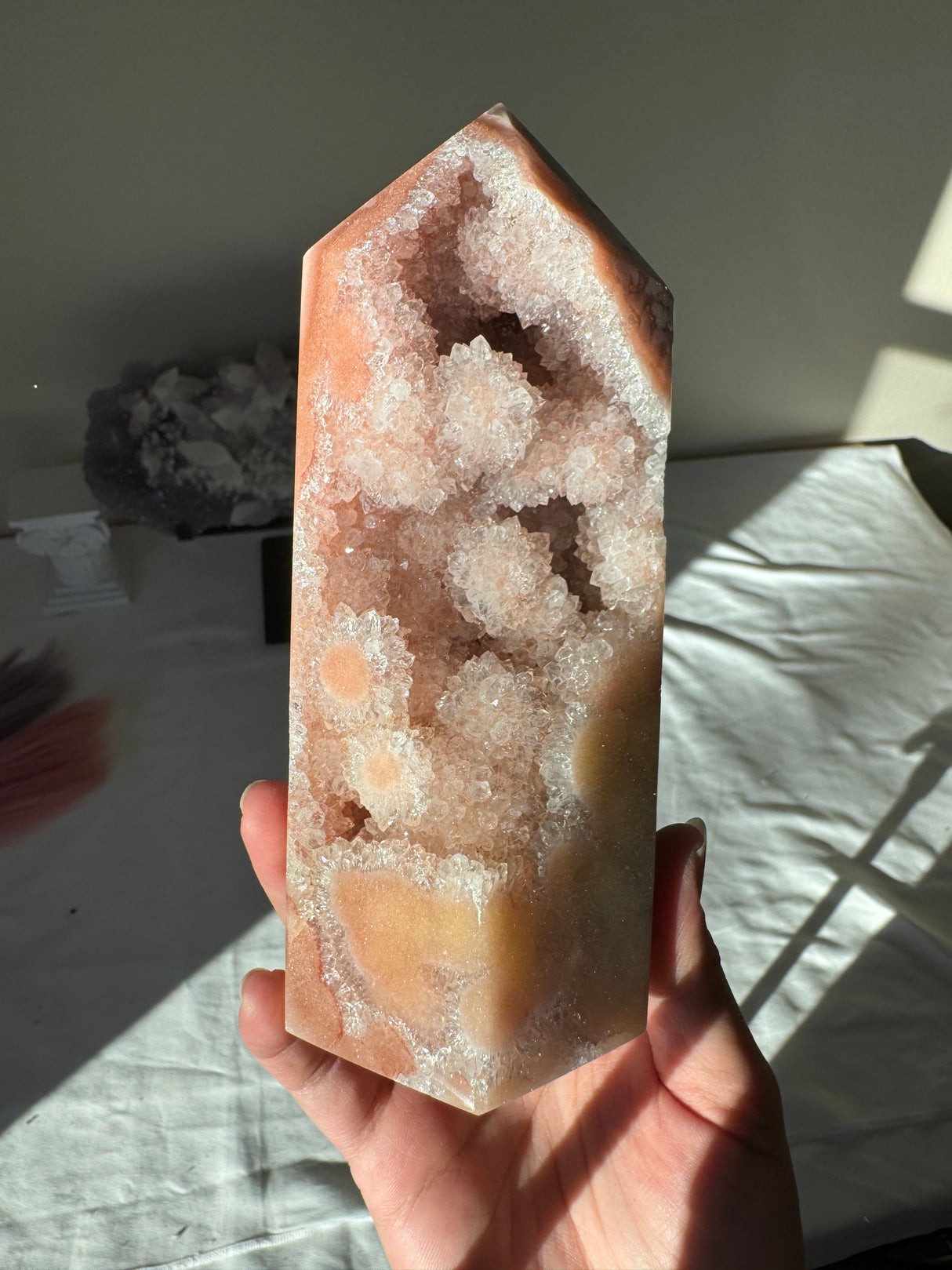 Flower Druzy Peachy Pink Amethyst Tower