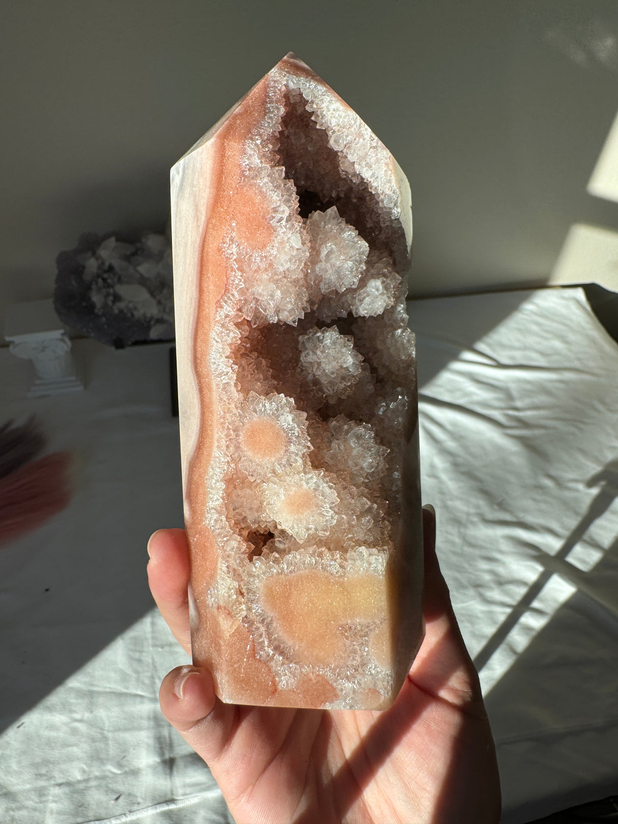 Flower Druzy Peachy Pink Amethyst Tower
