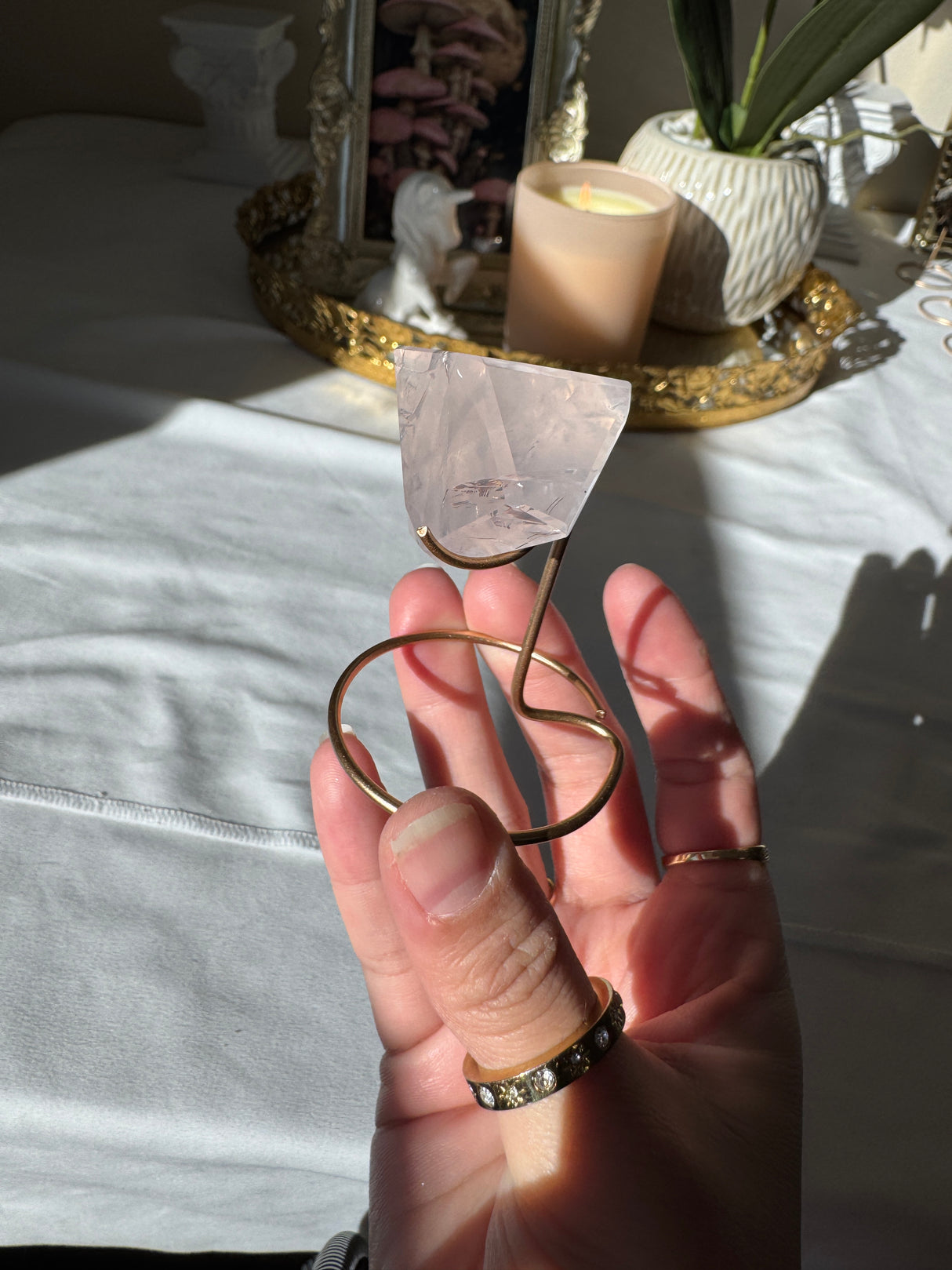 Gemmy Rose Quartz Free Form with Stand