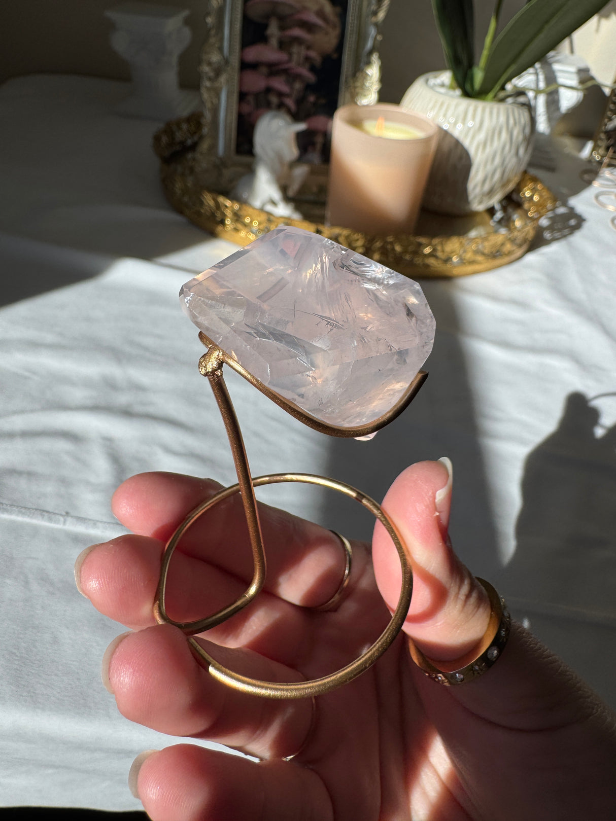 Gemmy Rose Quartz Free Form with Stand