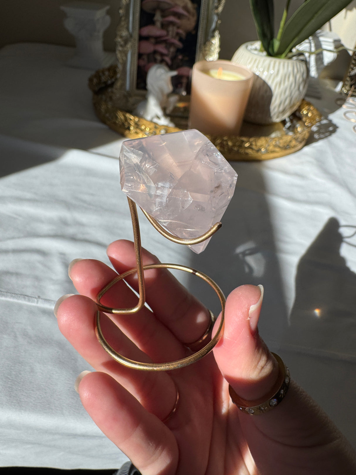 Gemmy Rose Quartz Free Form with Stand