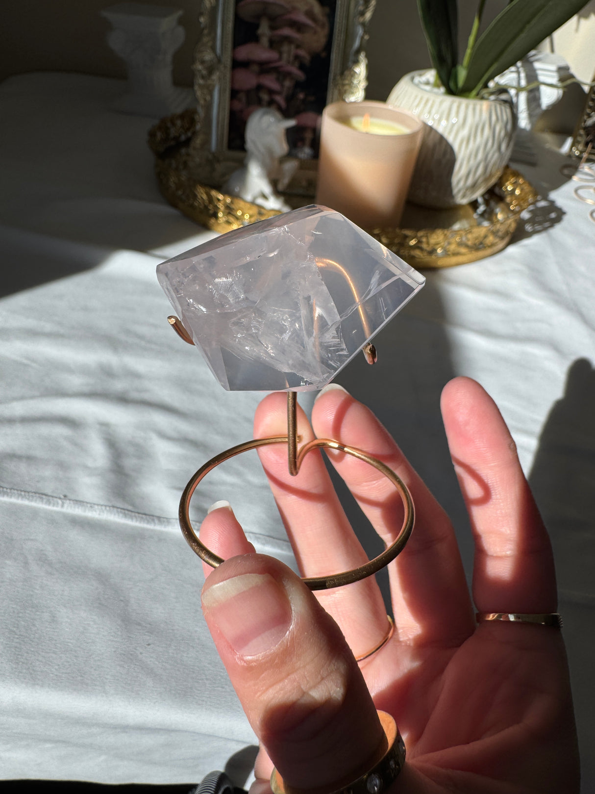 Gemmy Rose Quartz Free Form with Stand